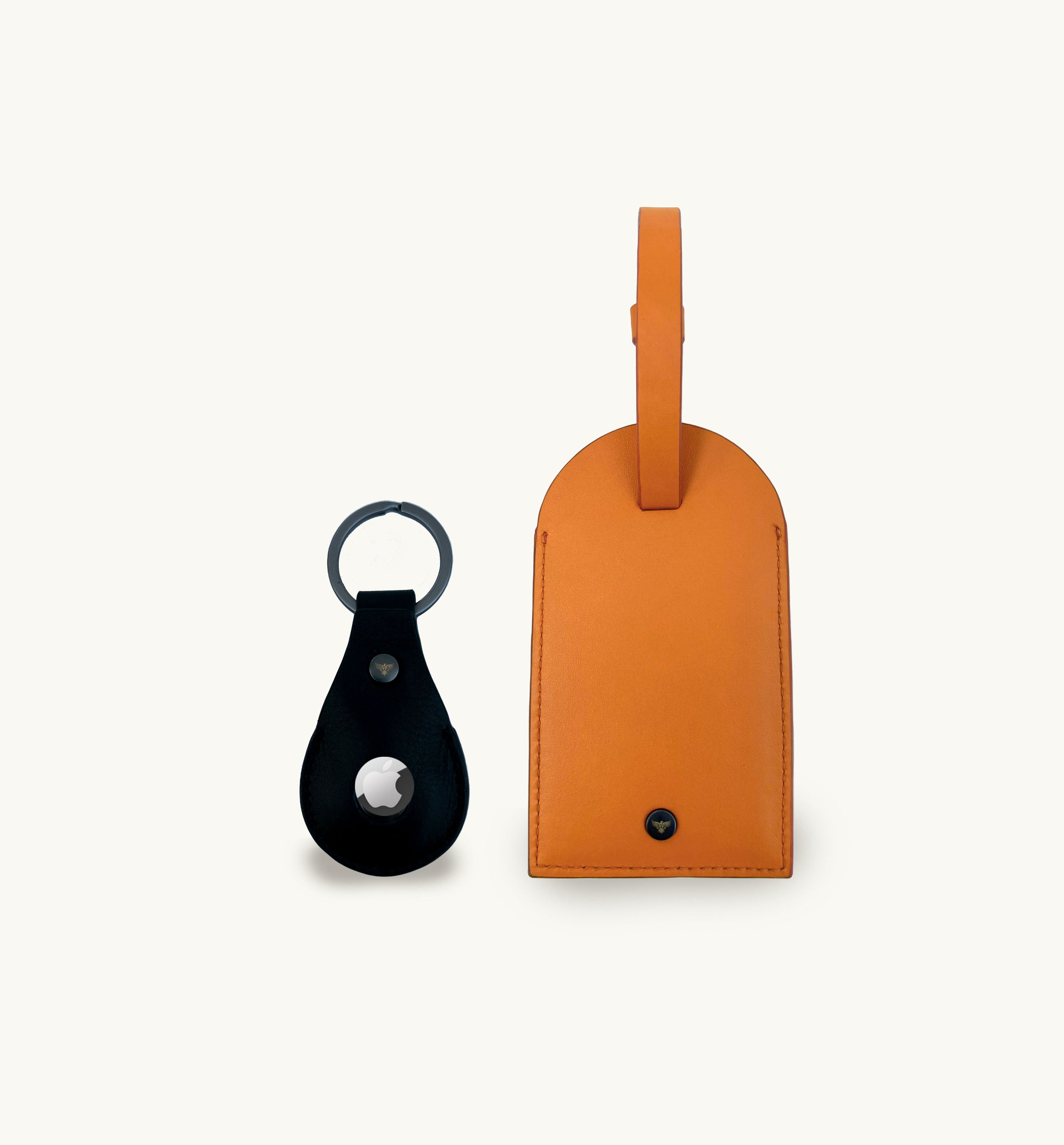 Orange Leather Luggage Tag and Black Leather AirTag Gift Set