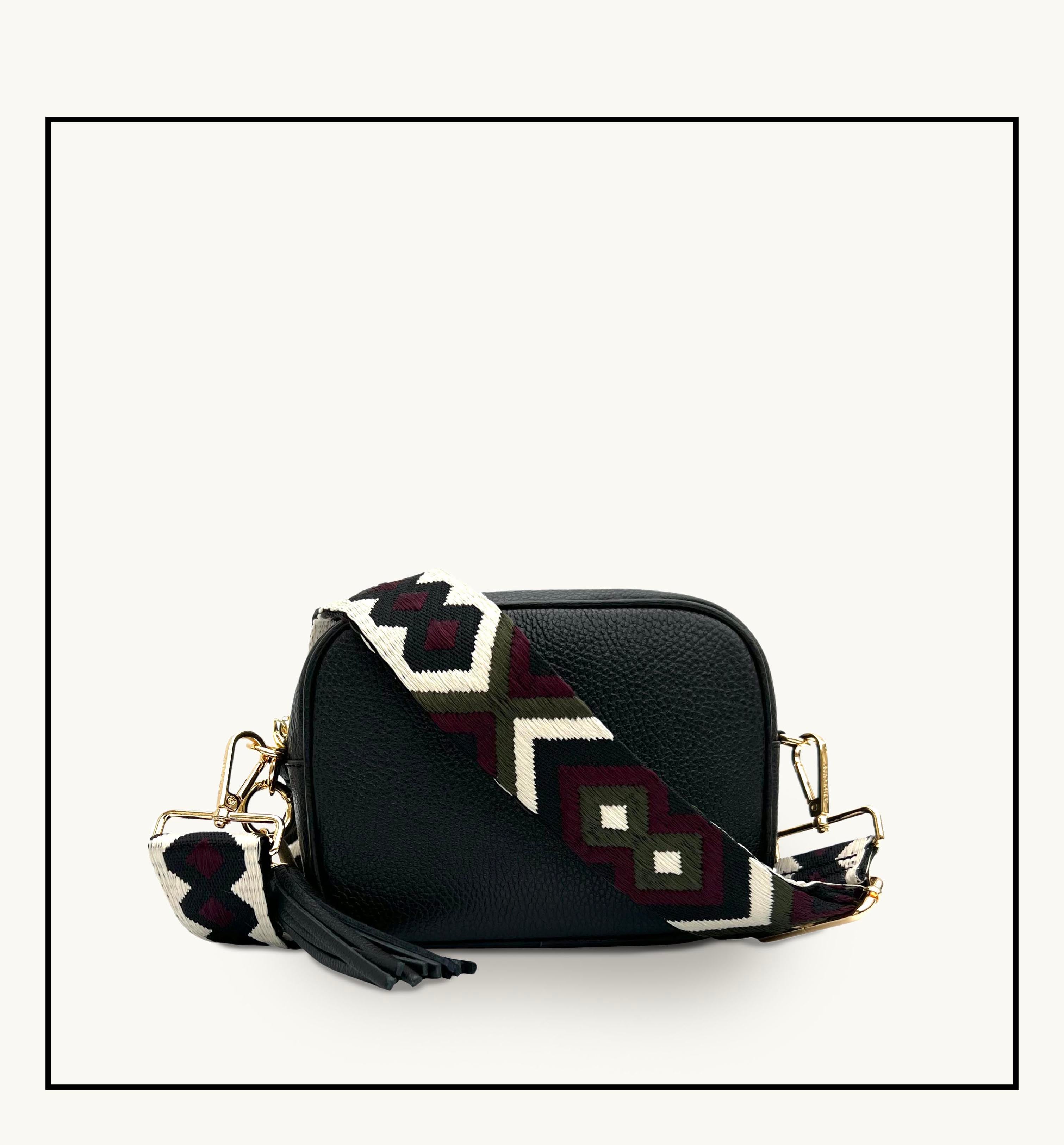 The Tassel Black Leather Crossbody Bag With Port & Olive Diamond Strap