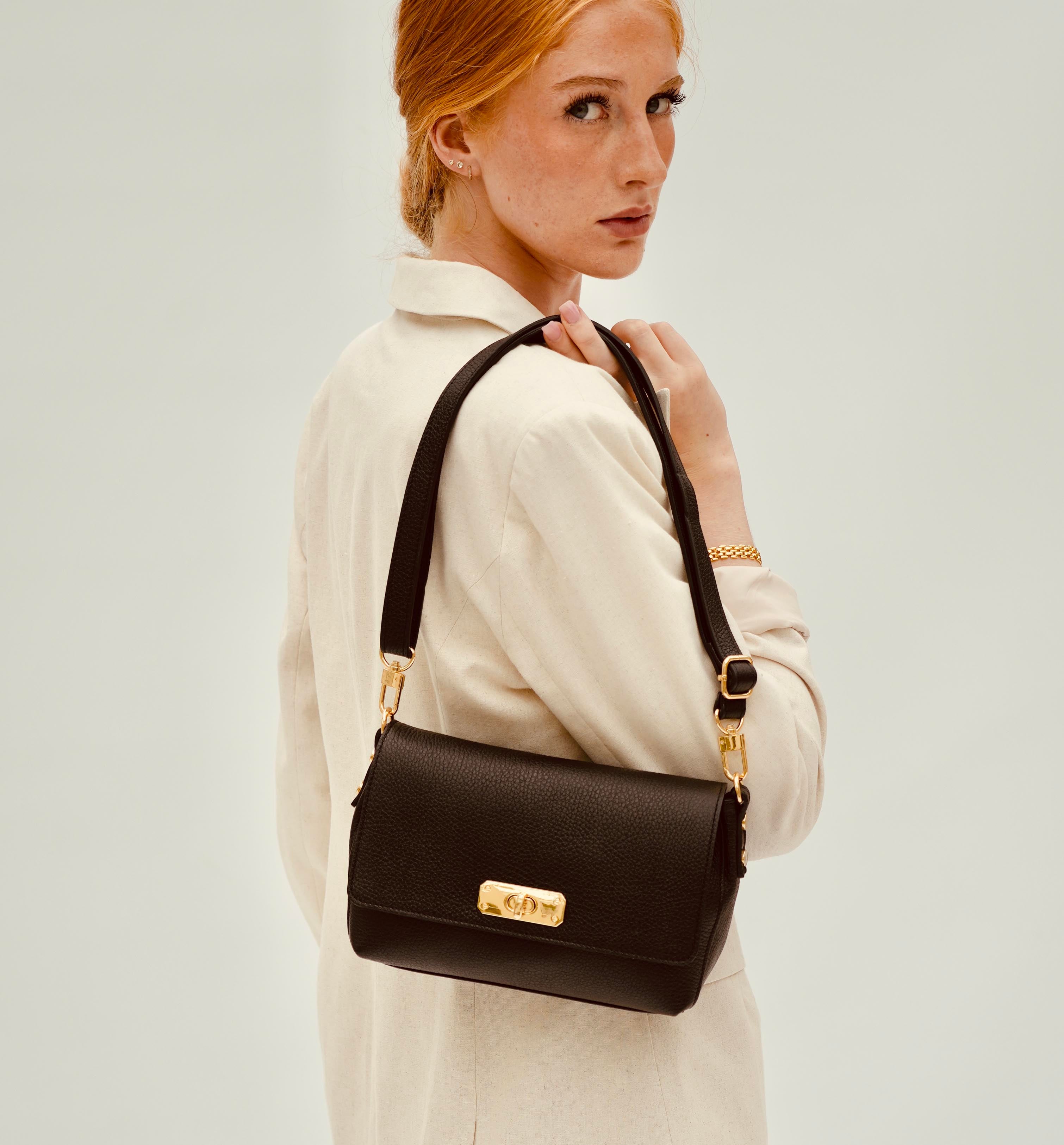 The Maisie Midi Black Leather Bag
