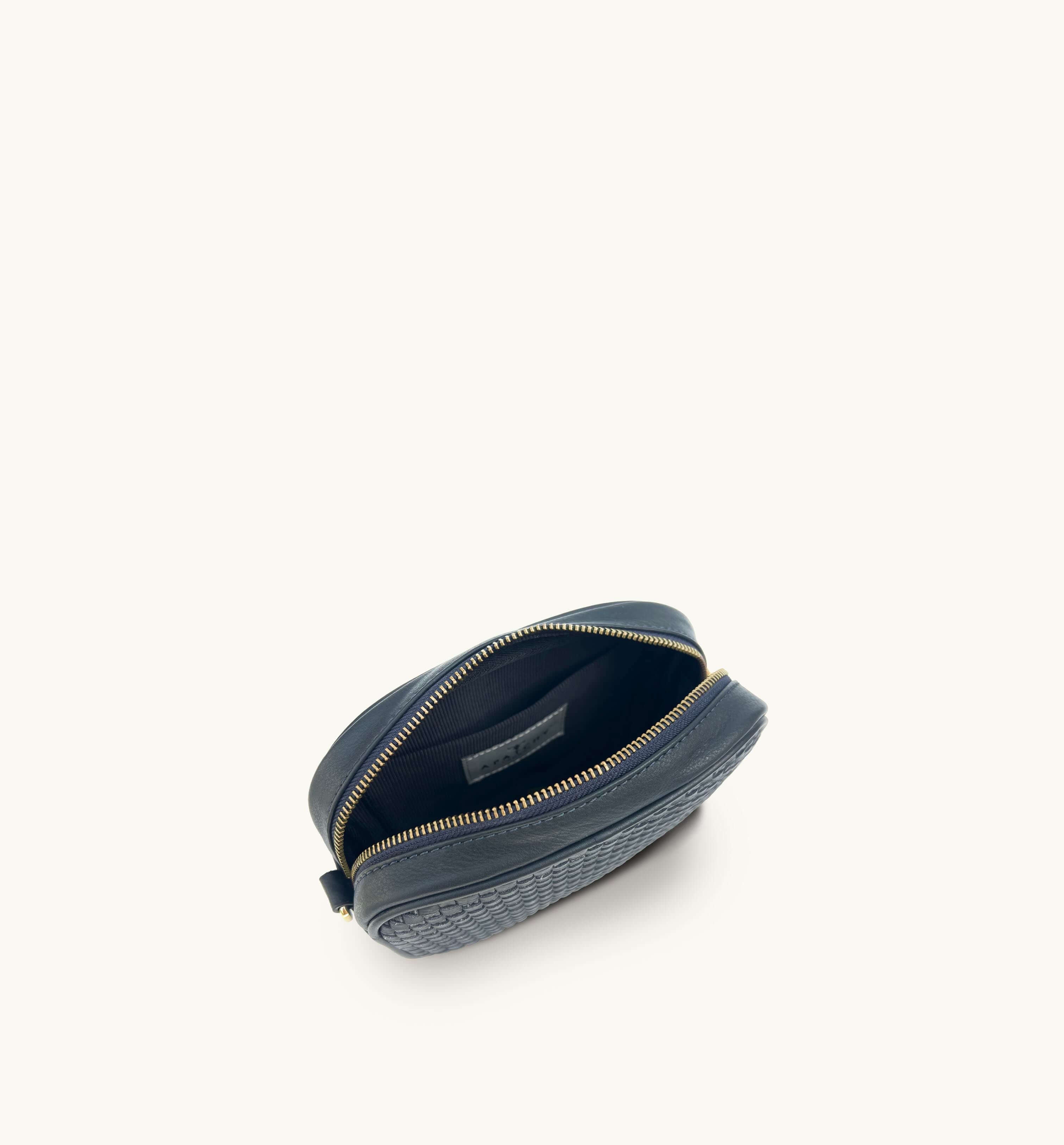 The Penelope Navy Woven Leather Camera Bag