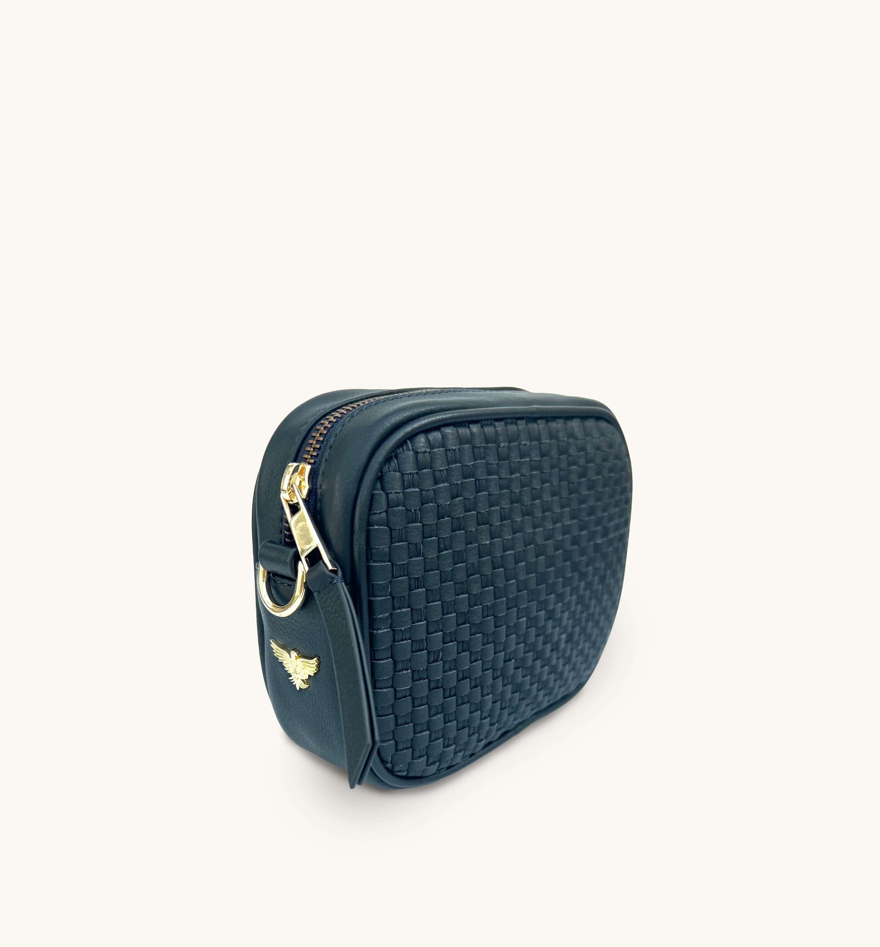The Penelope Navy Woven Leather Camera Bag