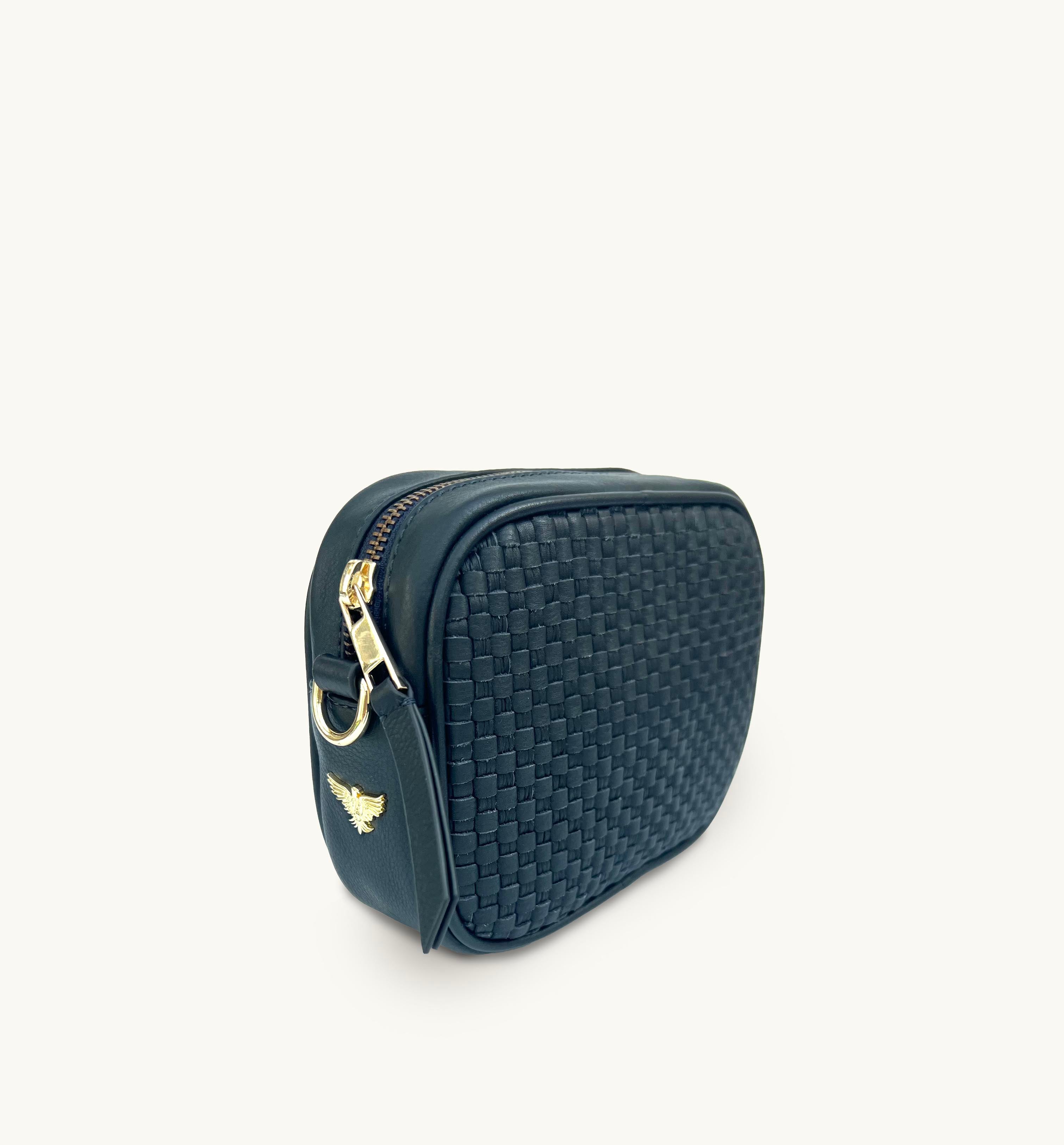 The Penelope Navy Woven Leather Camera Bag