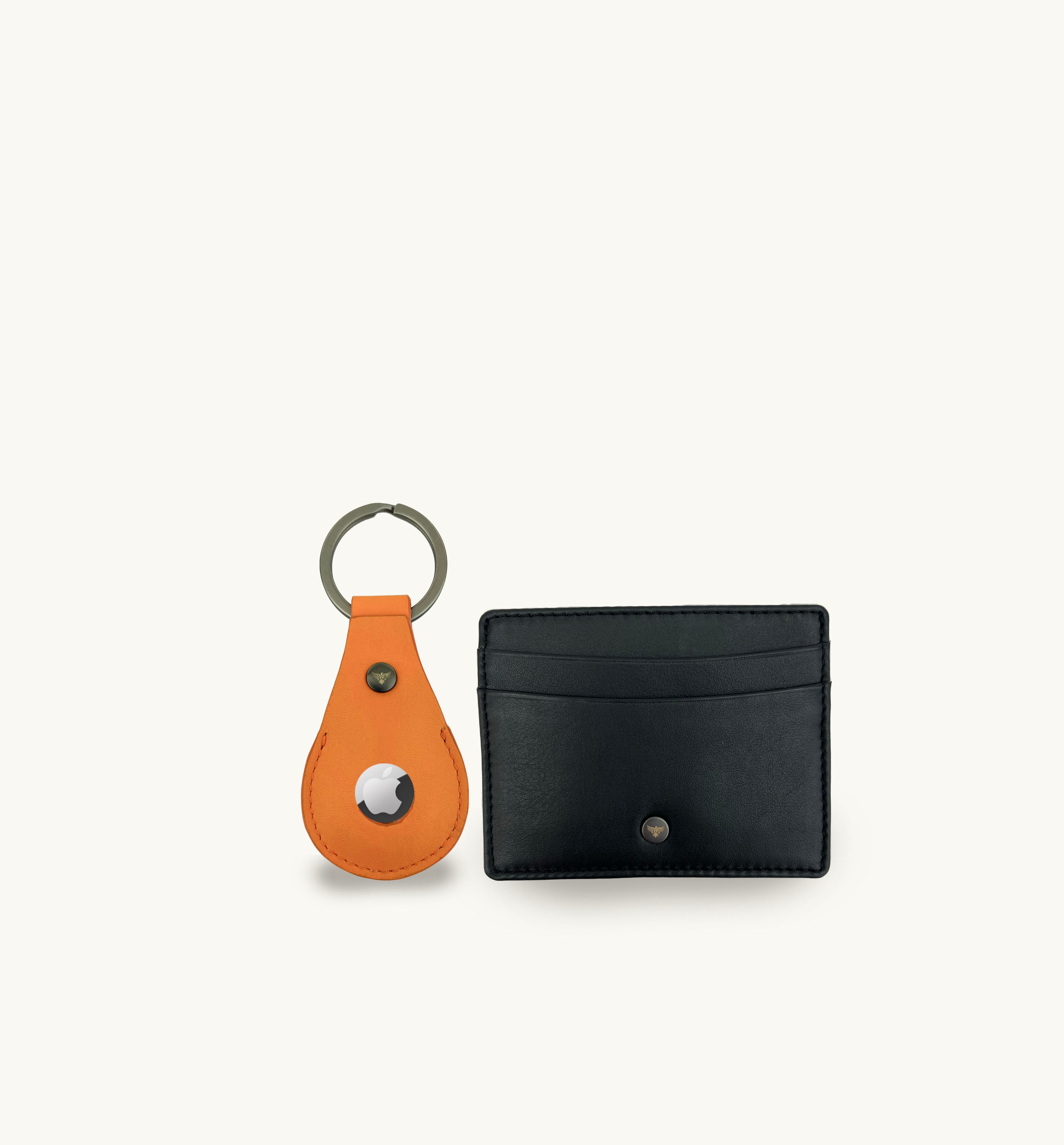 Orange Leather AirTag and Black Cardholder Gift Set