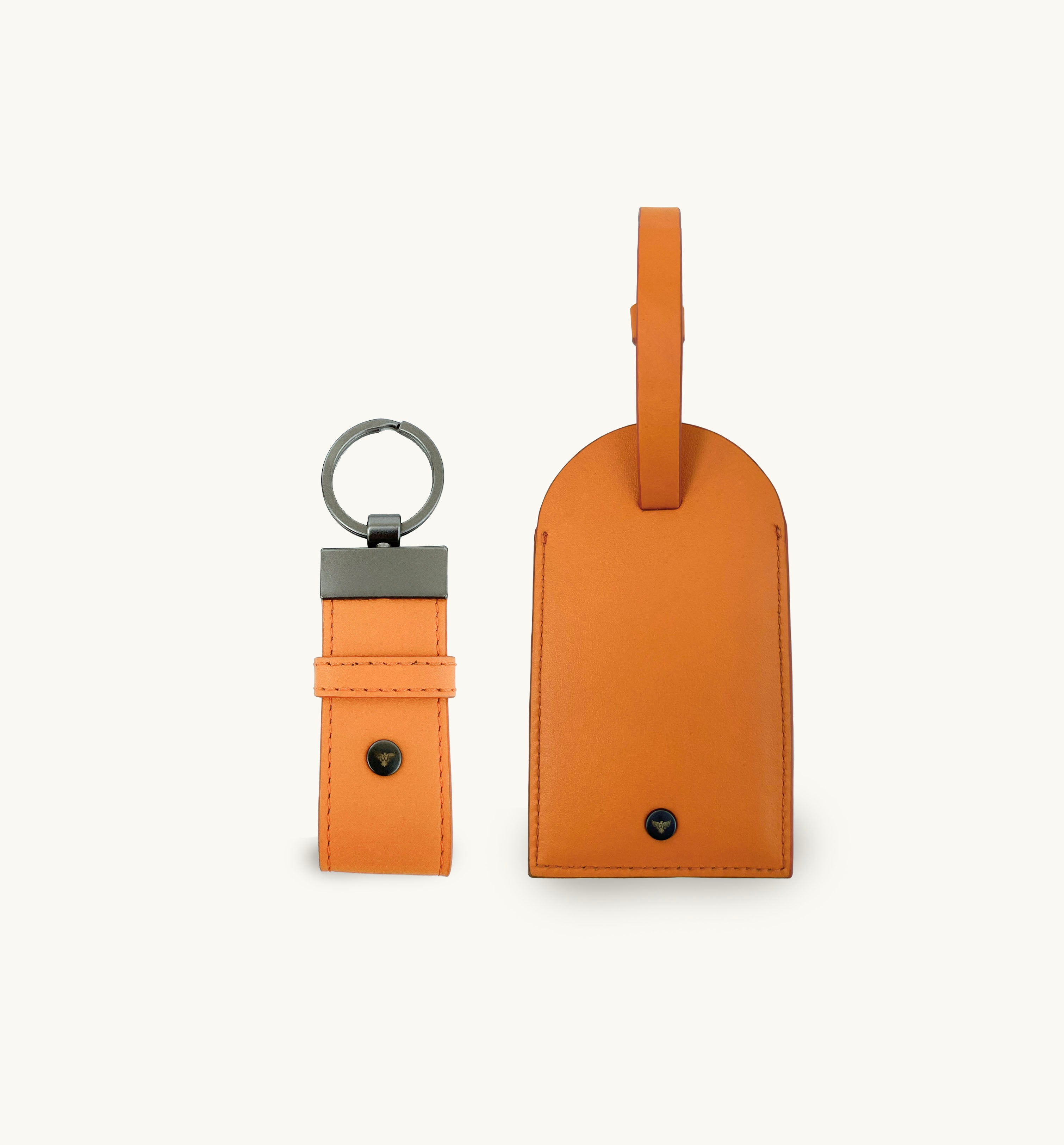 Orange Leather Luggage Tag and Loop Keyring Gift Set