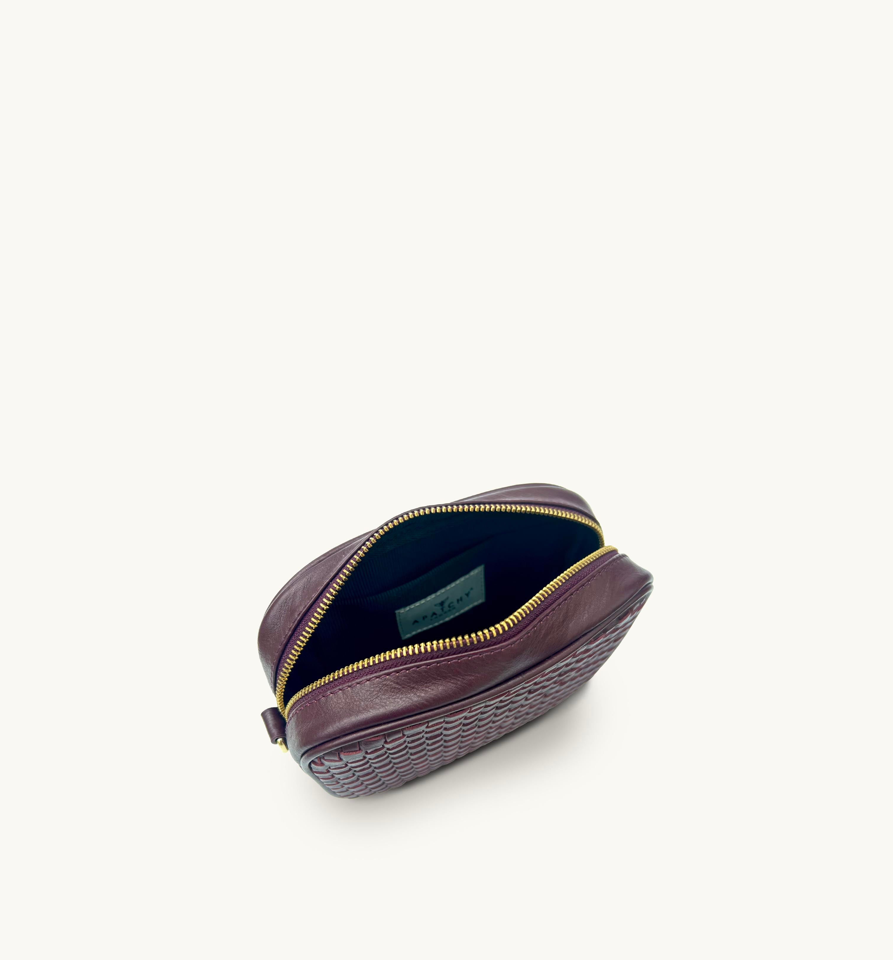 The Penelope Burgundy Woven Leather Camera Bag