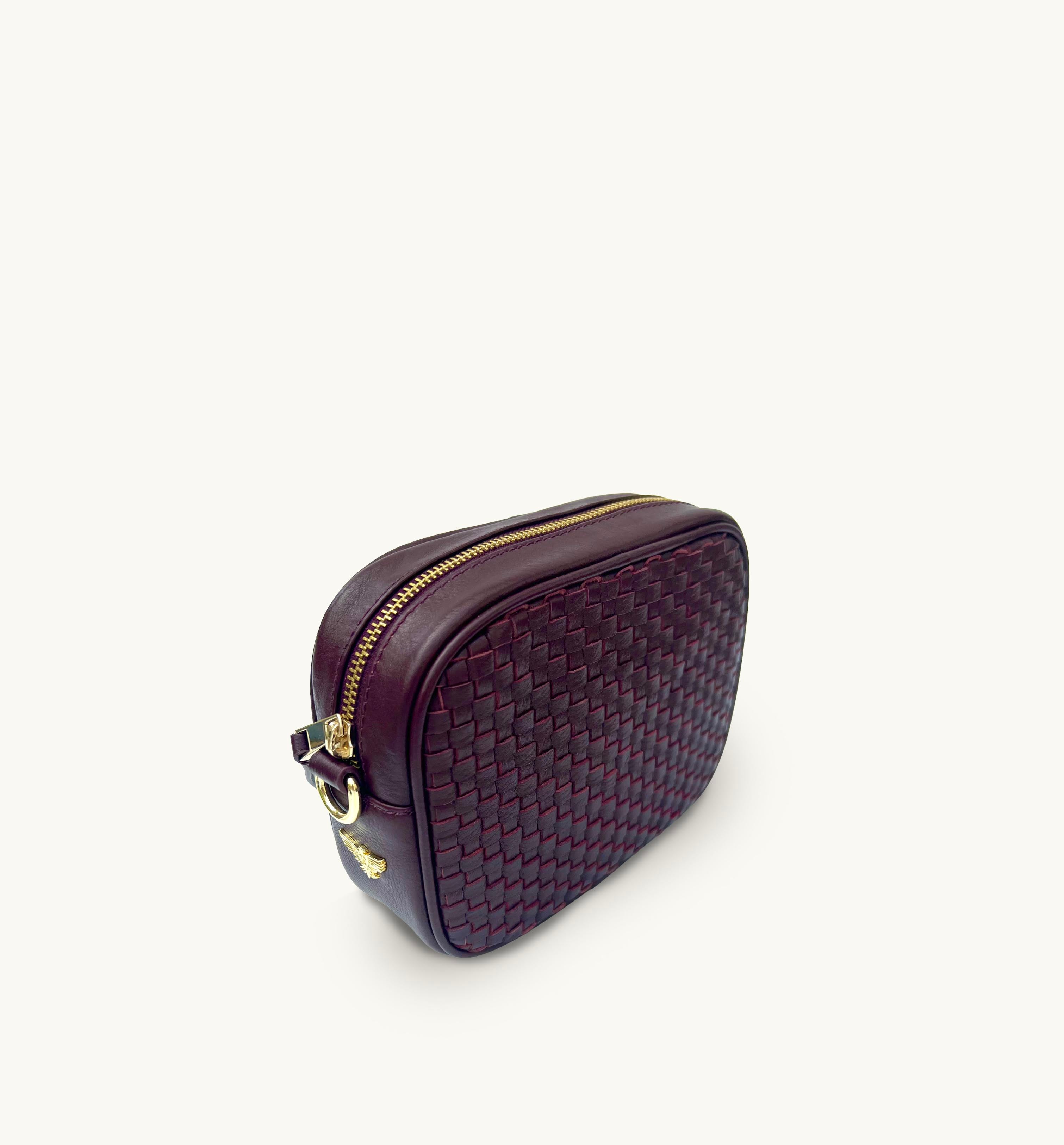 The Penelope Burgundy Woven Leather Camera Bag
