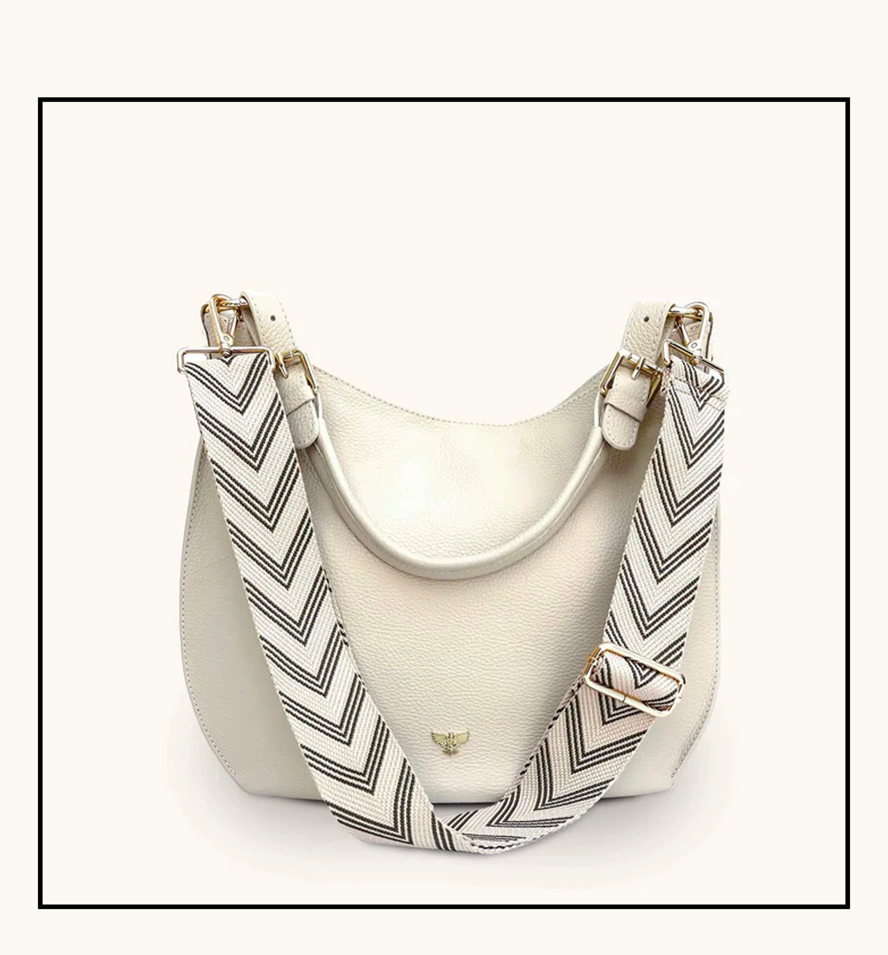 The Harriet Stone Leather Bag With Olive Green Arrow Strap