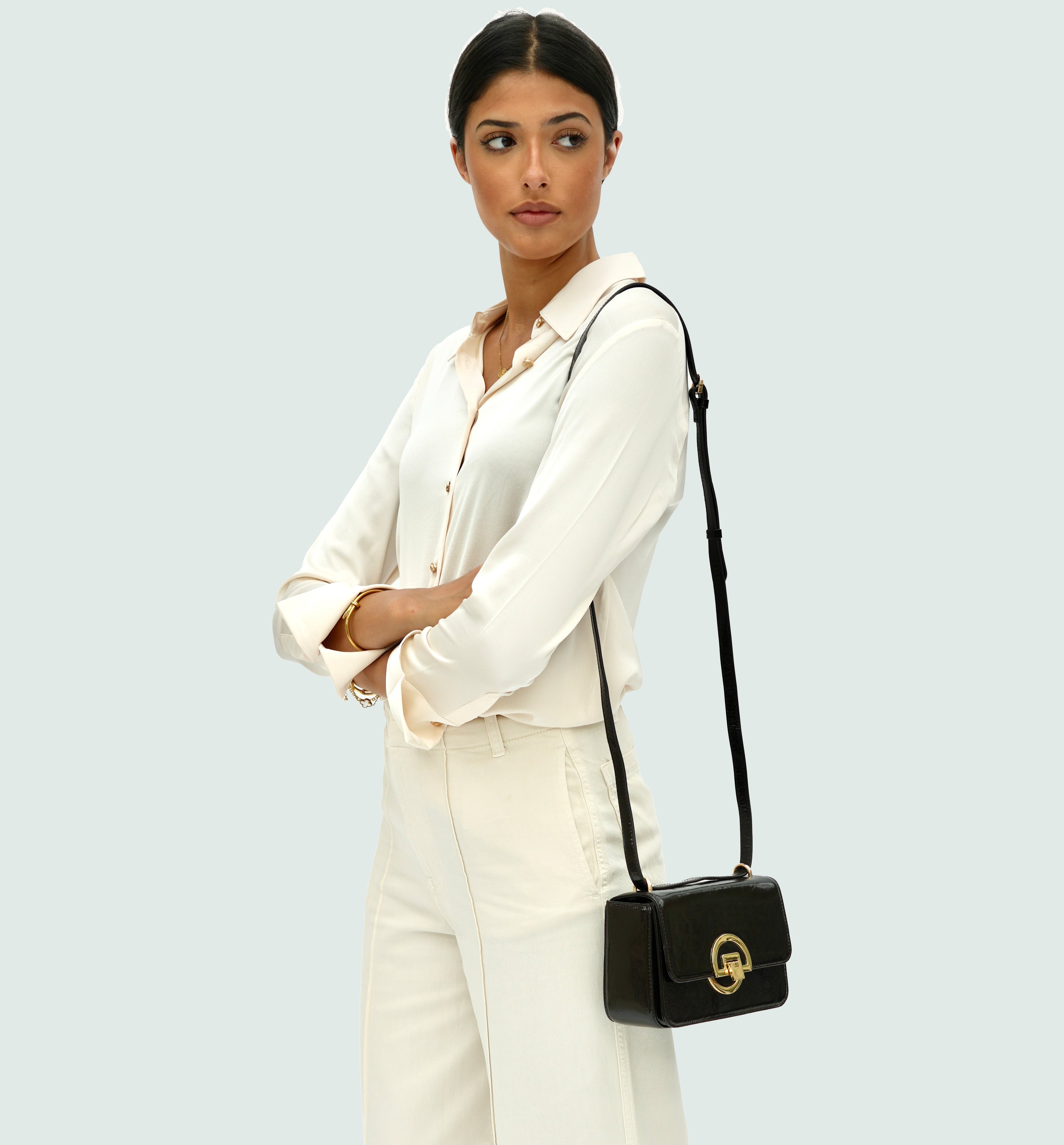 The Tilly Black Crinkle Patent Leather Bag