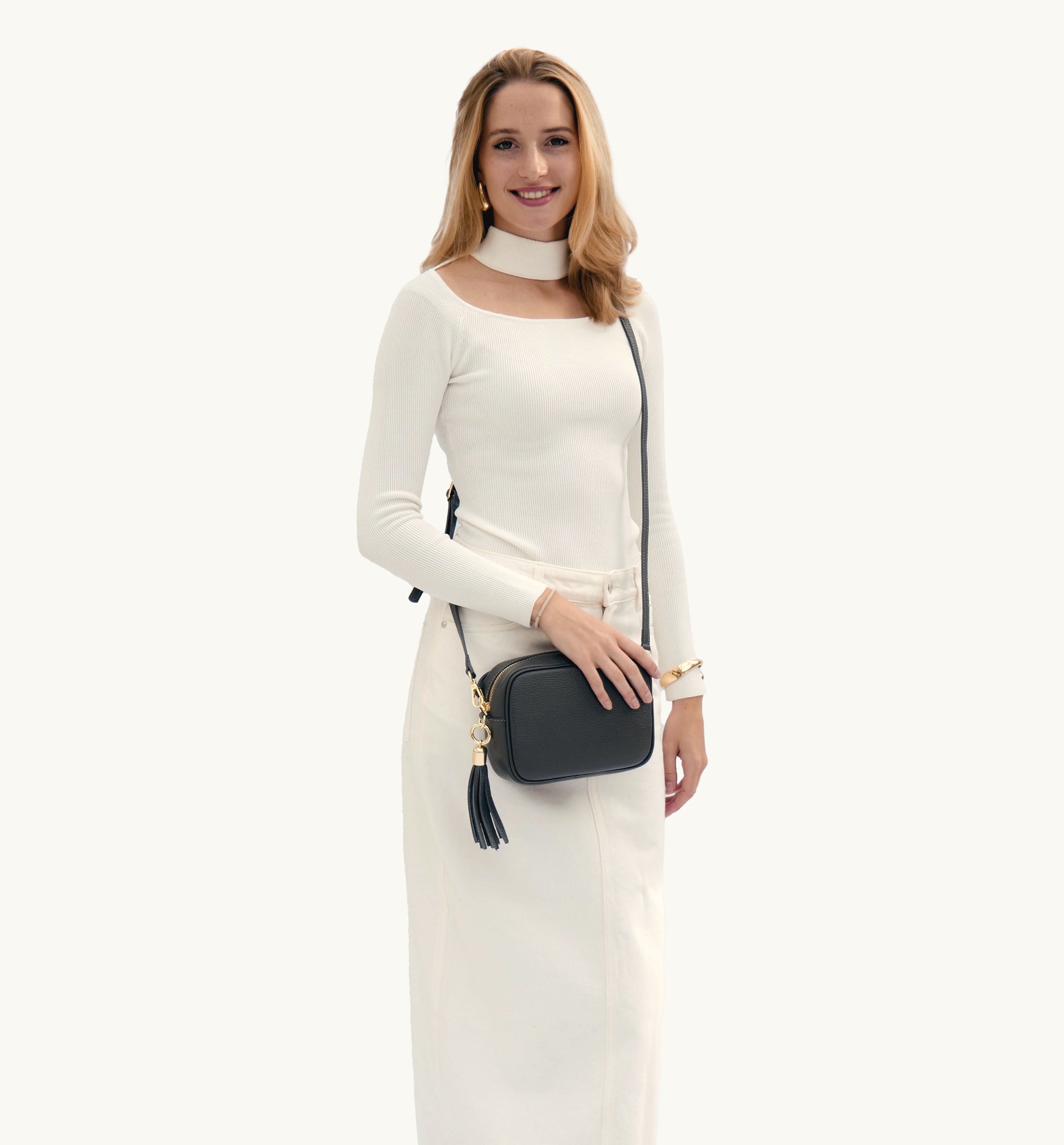The Tassel Dark Grey Leather Crossbody Bag