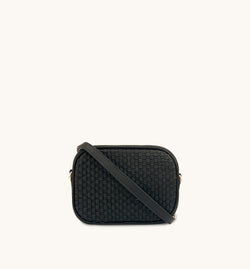 The Penelope Black Woven Leather Camera Bag