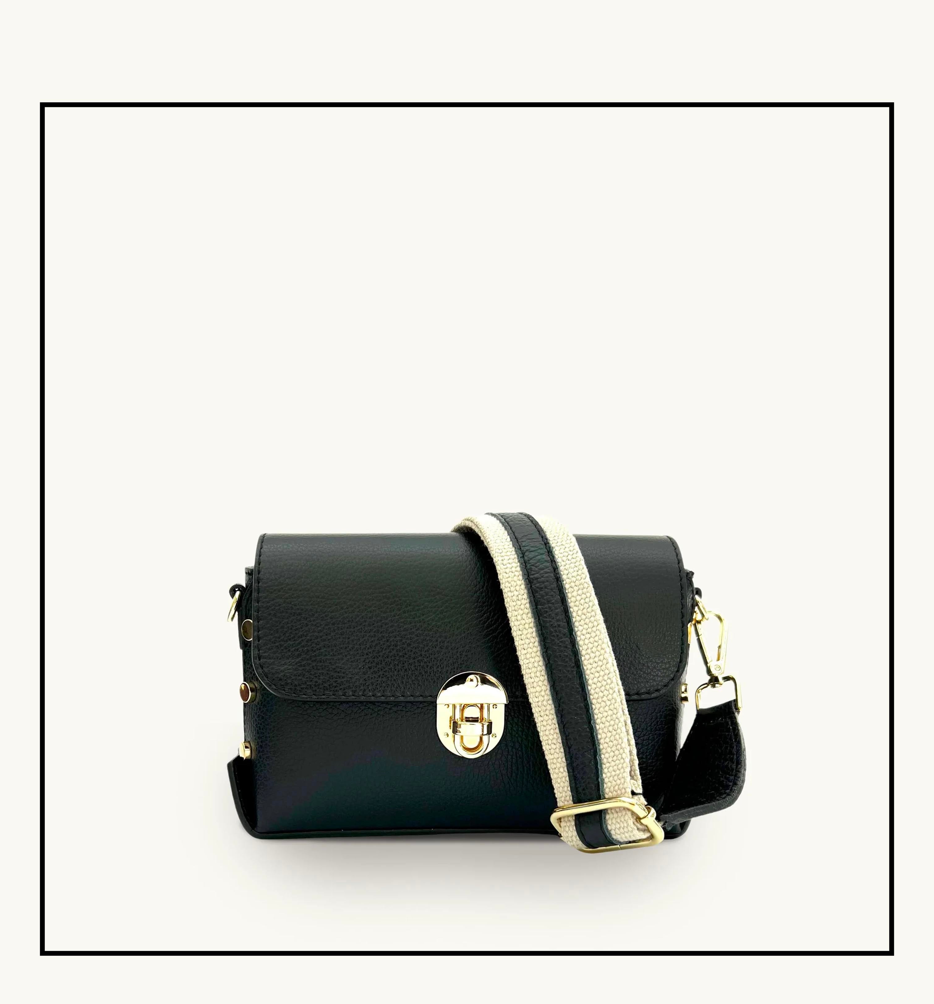 The Bloxsome Black Leather Crossbody Bag With Canvas Strap