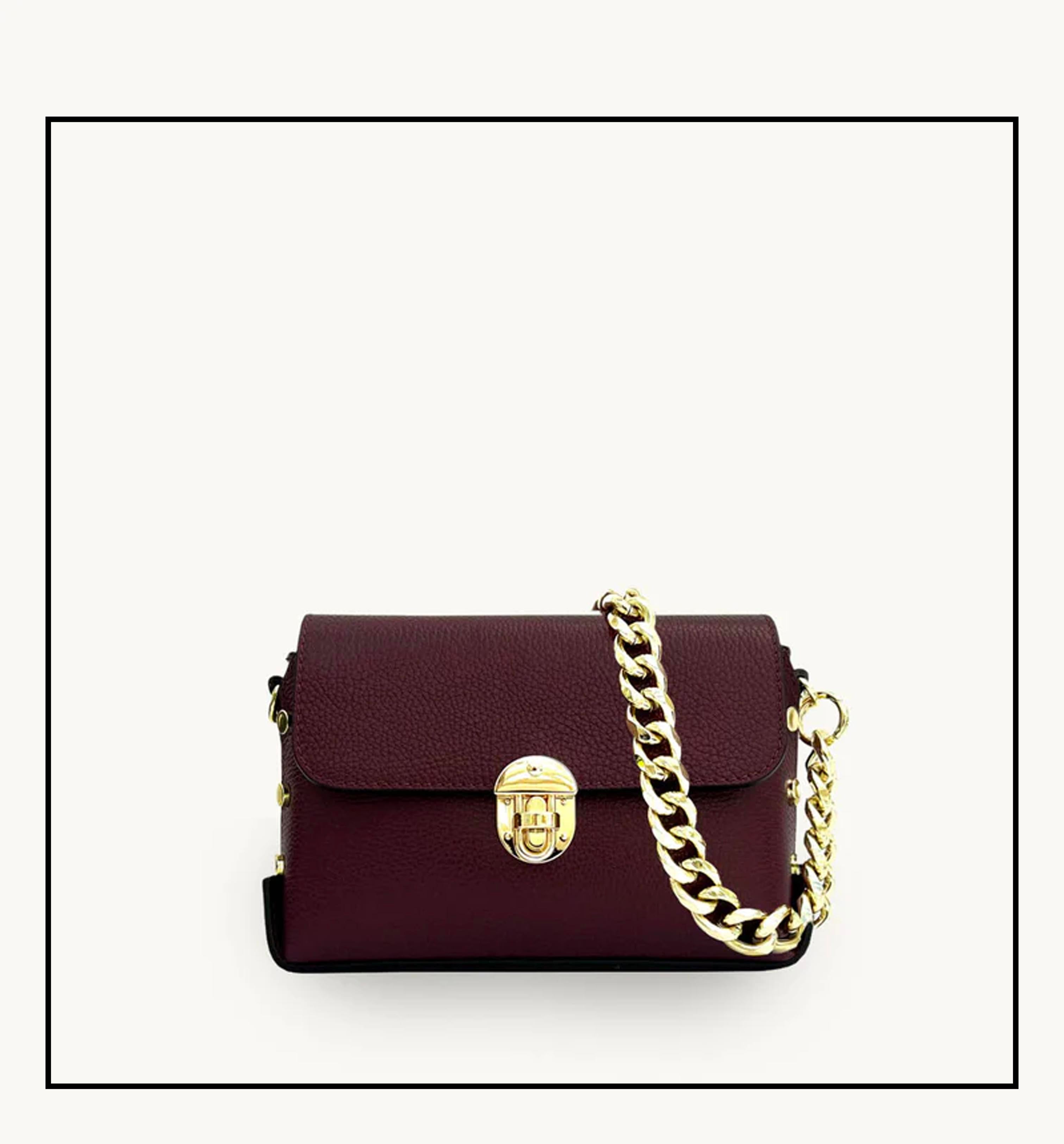 The Bloxsome Burgundy Leather Crossbody Bag With Gold Chain Strap