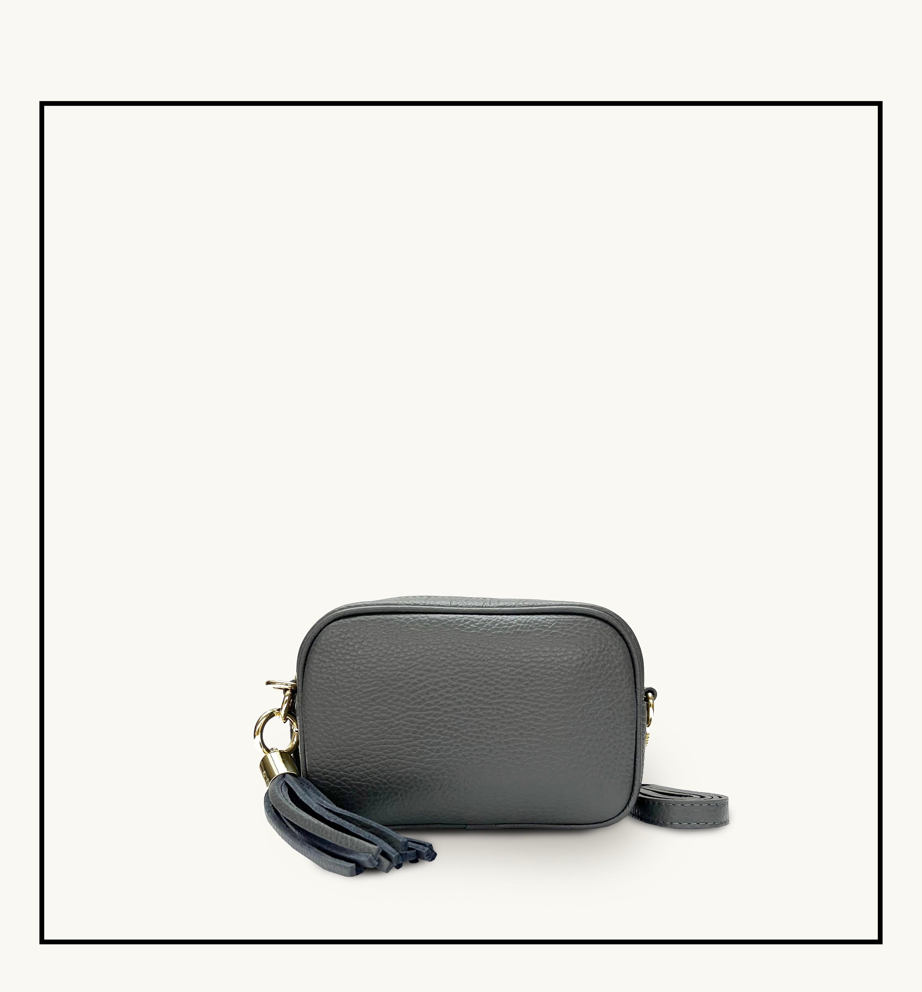 The Mini Tassel Dark Grey Leather Phone Bag