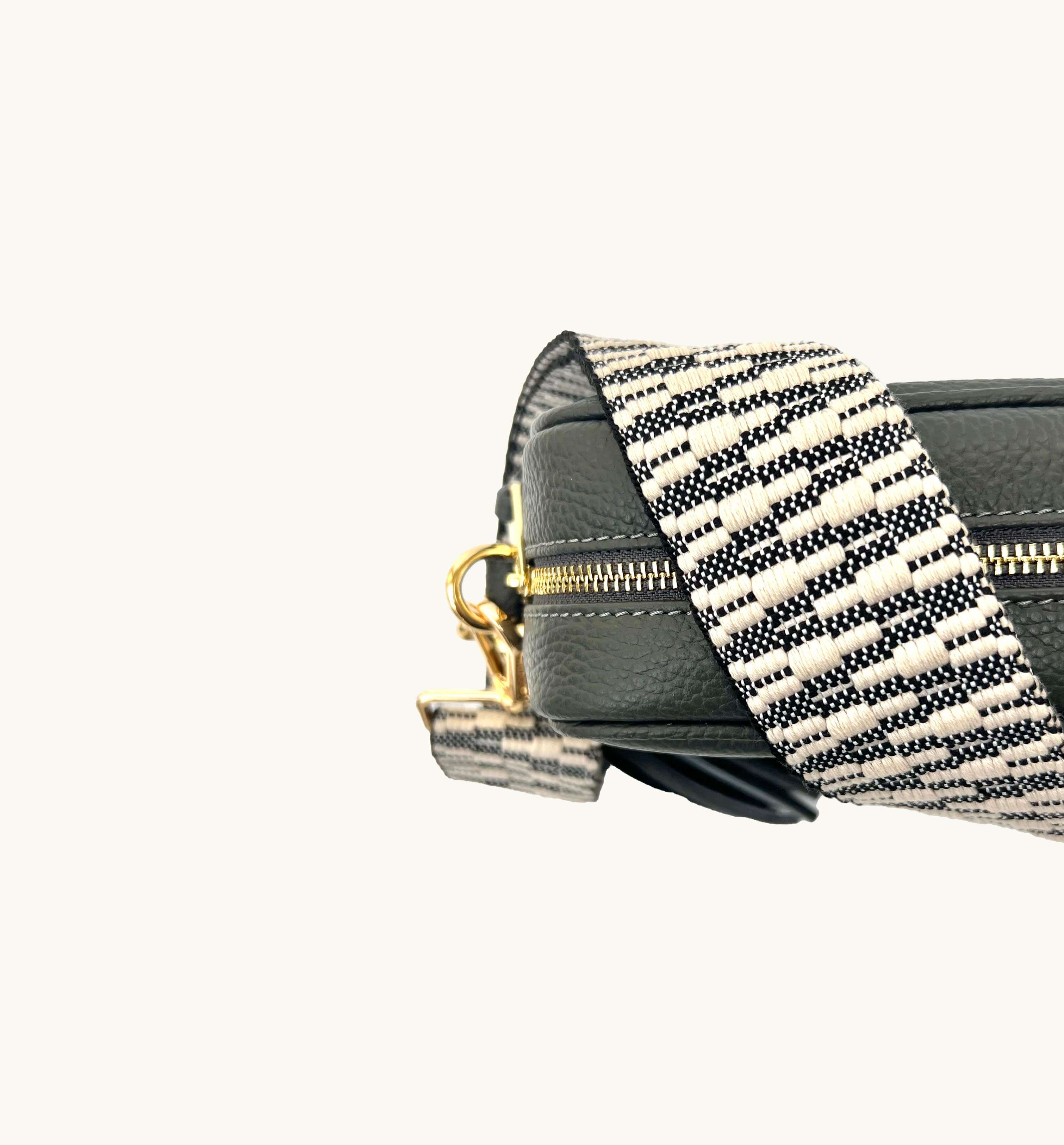 The Tassel Dark Grey Leather Crossbody Bag With Midnight Zigzag Strap
