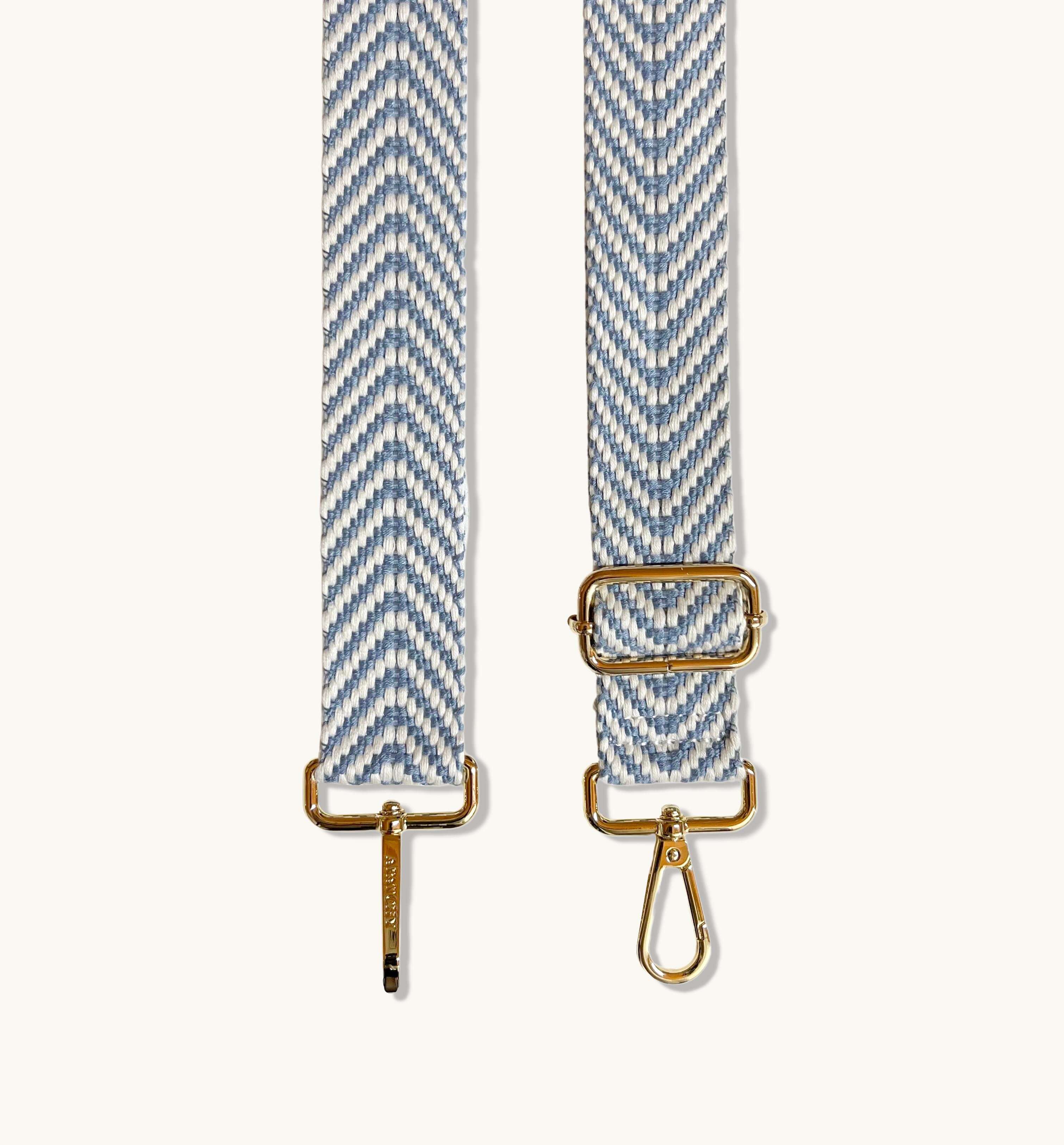 The Tassel Navy Leather Crossbody Bag With Denim Blue Chevron Strap