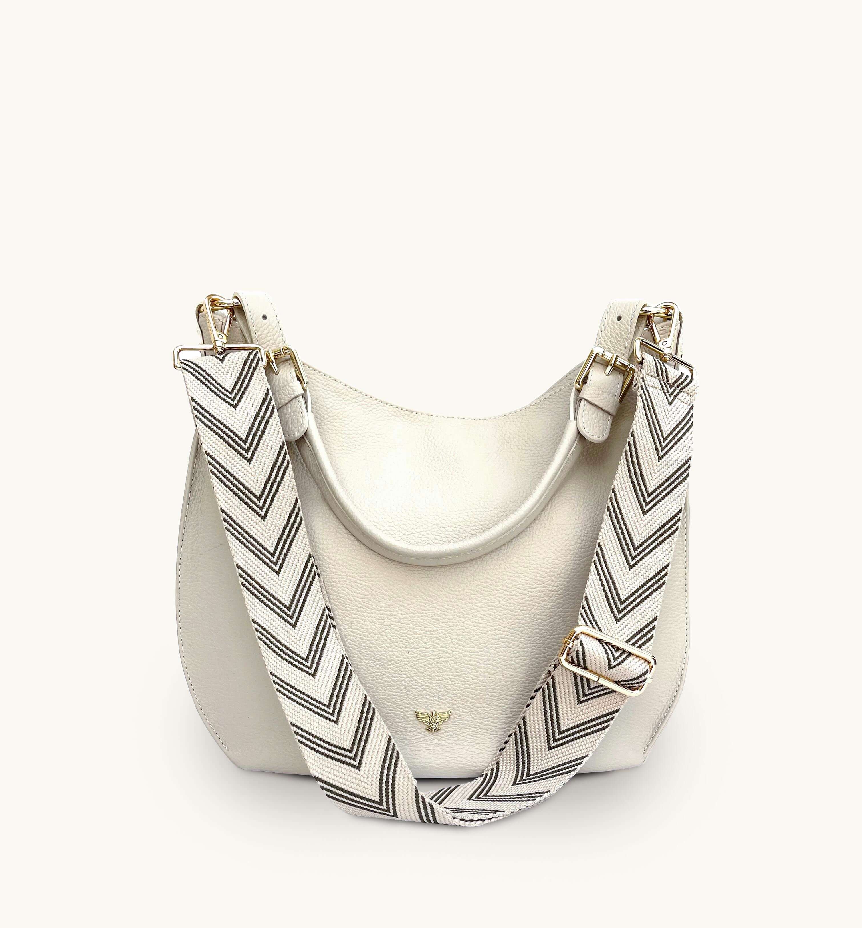 Apatchy The Harriet Stone Leather Bag With Olive Green Arrow Strap