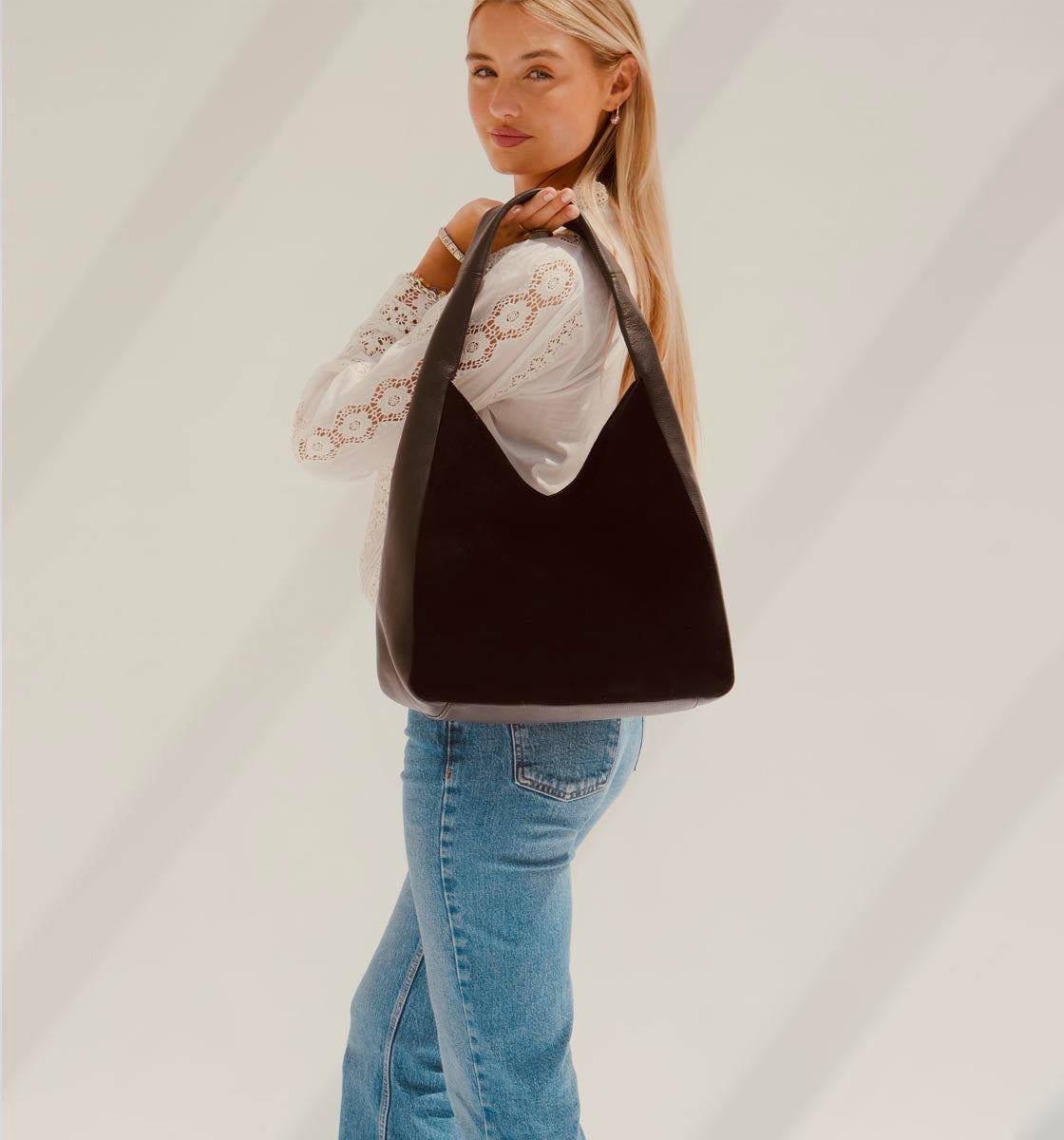The Henry Black Leather And Suede Hobo Bag