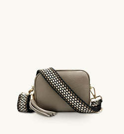 The Tassel Latte Leather Crossbody Bag With Cappuccino Dots Strap