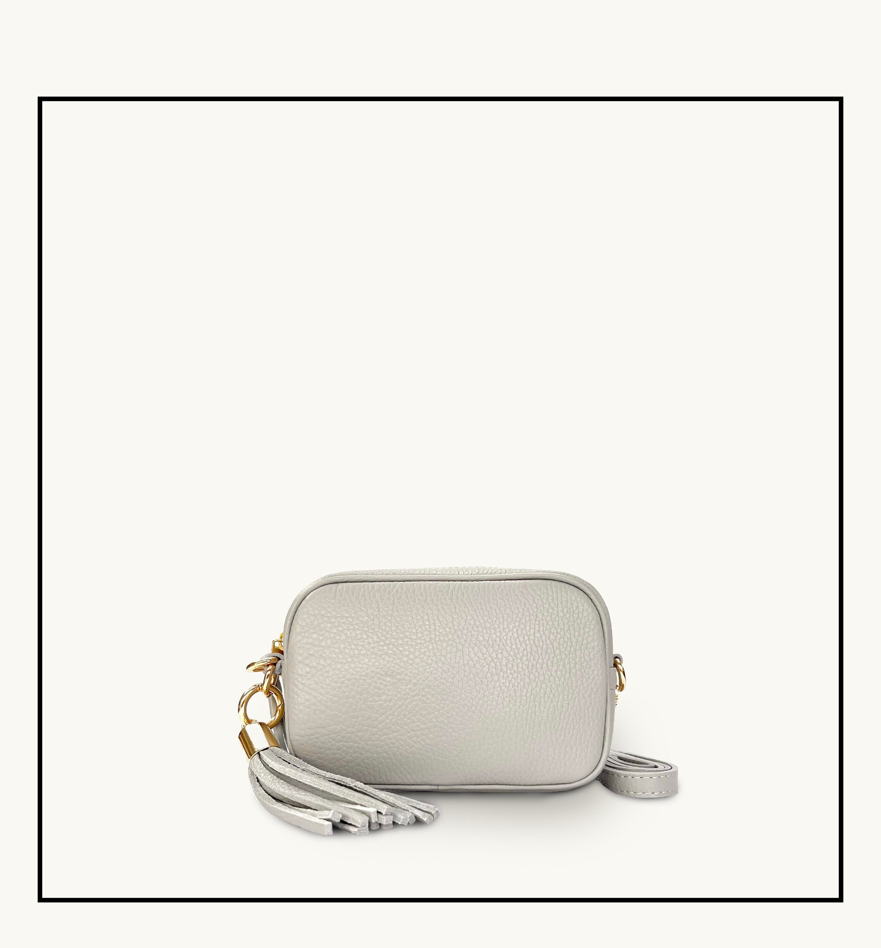 The Mini Tassel Light Grey Leather Phone Bag