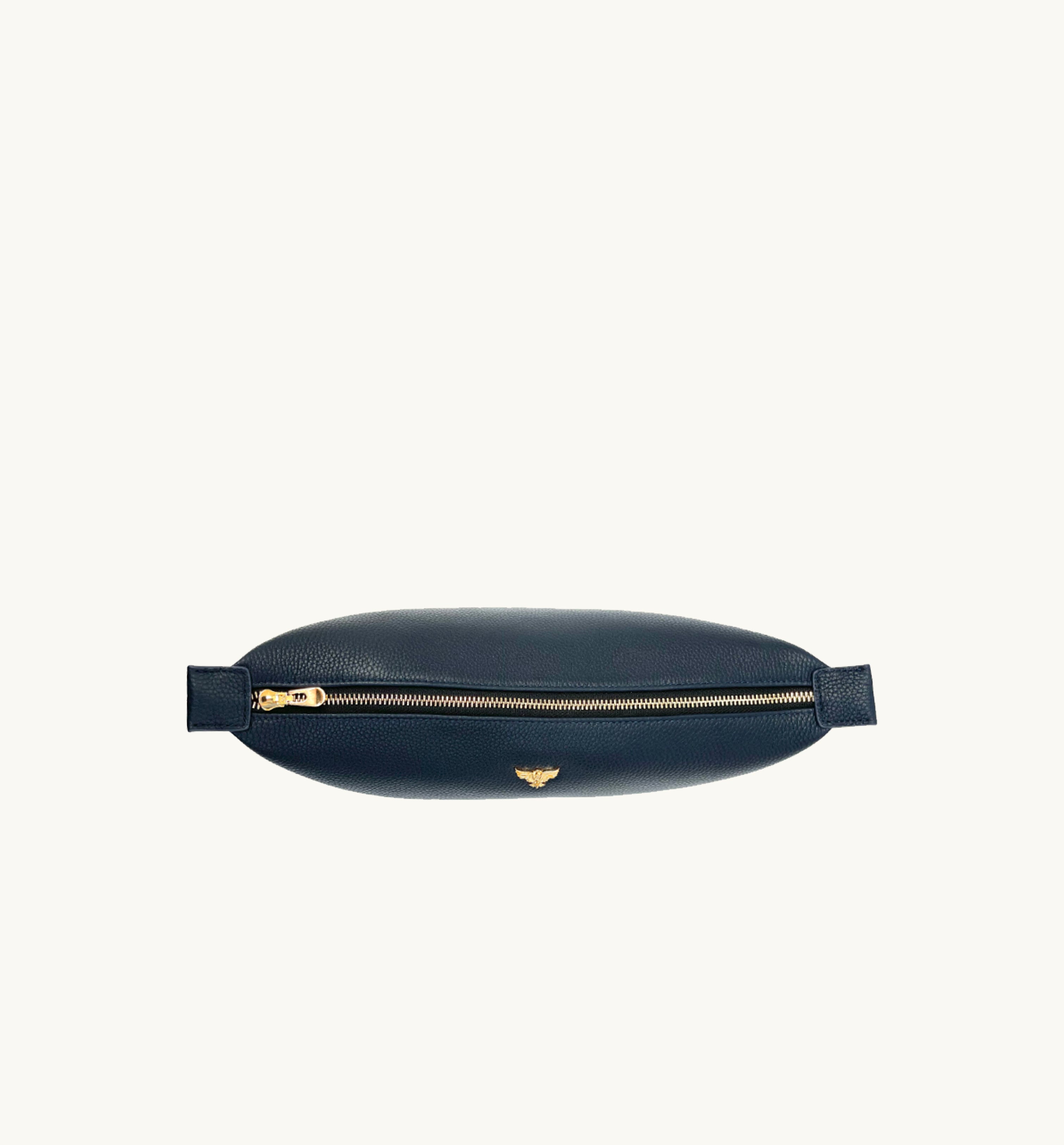 Large Leather Navy Wash Bag