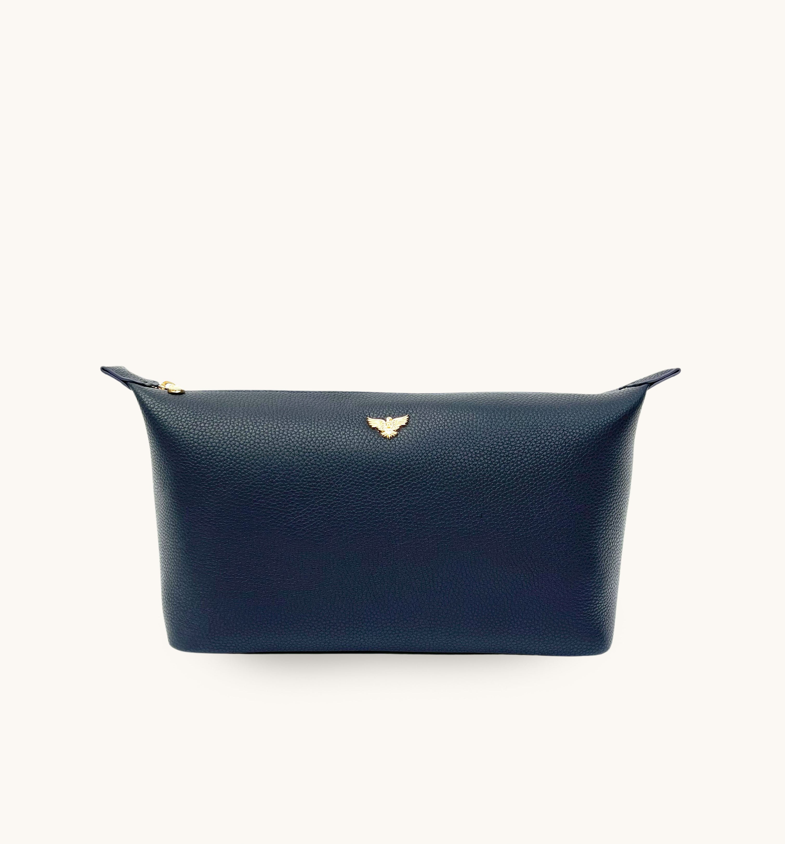 Large Leather Navy Wash Bag