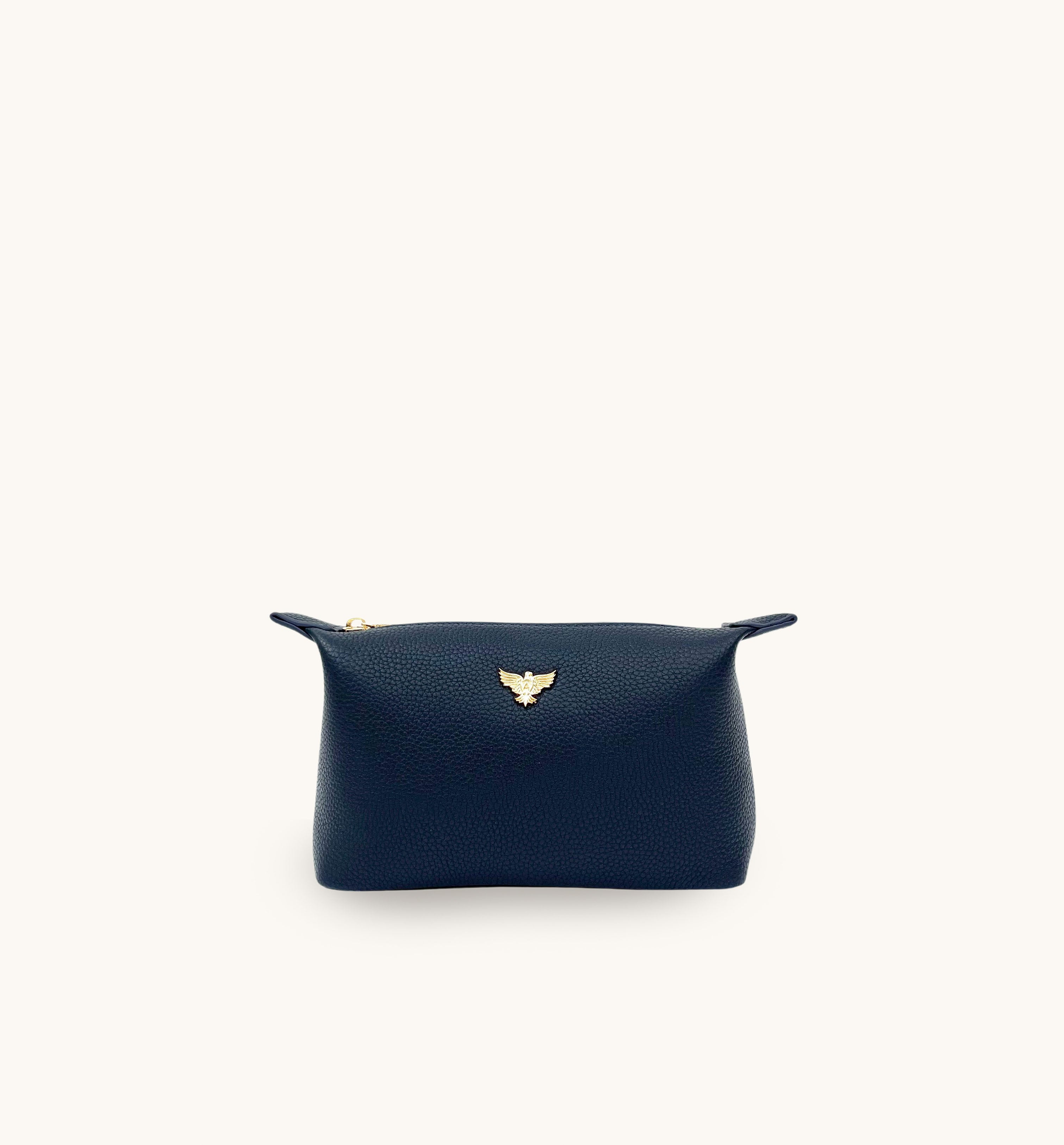 Personalised Small Leather Navy Makeup Bag