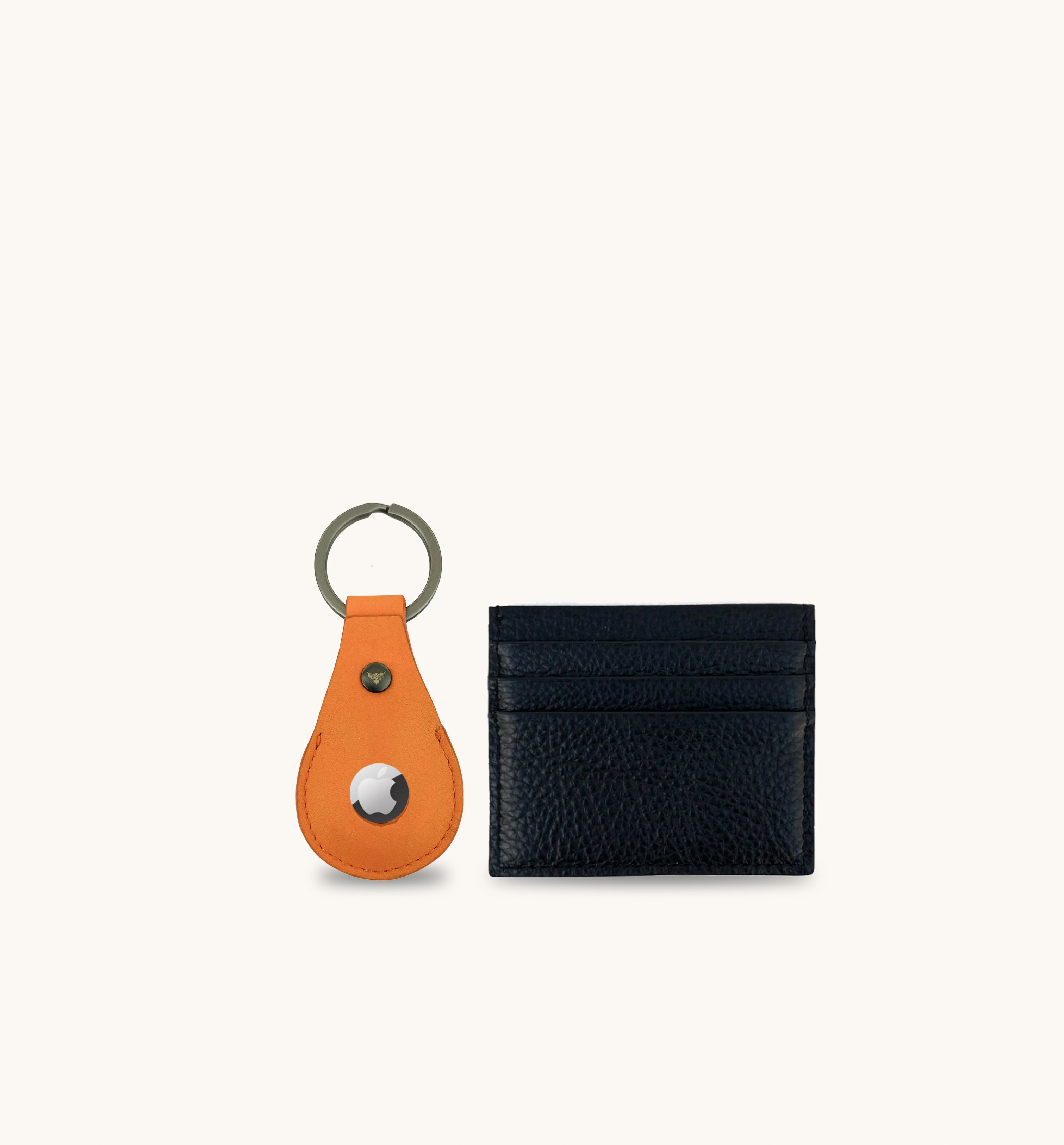 Orange Leather AirTag and Black Cardholder Gift Set