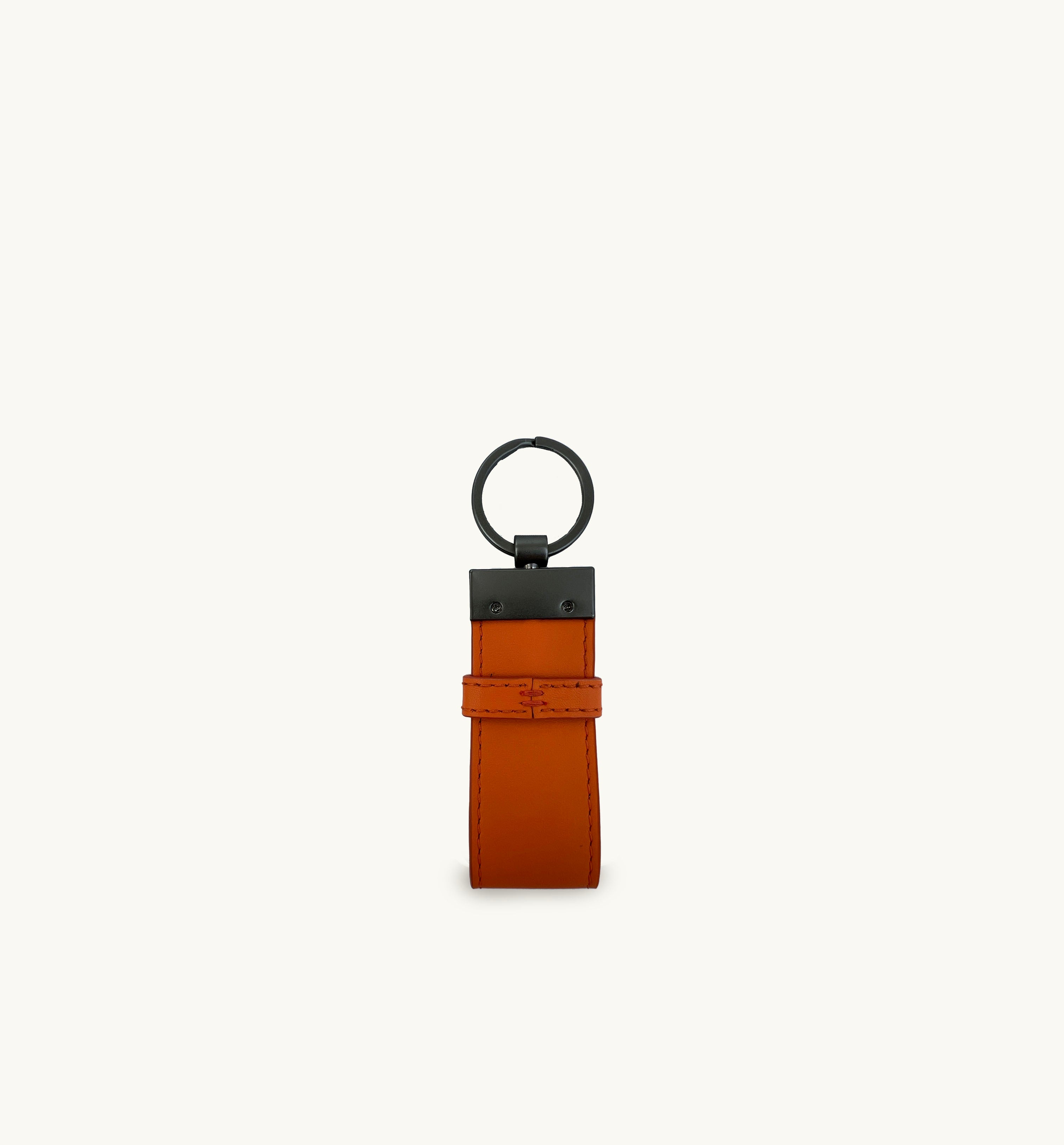 Black Leather Luggage Tag and Orange Loop Keyring Gift Set