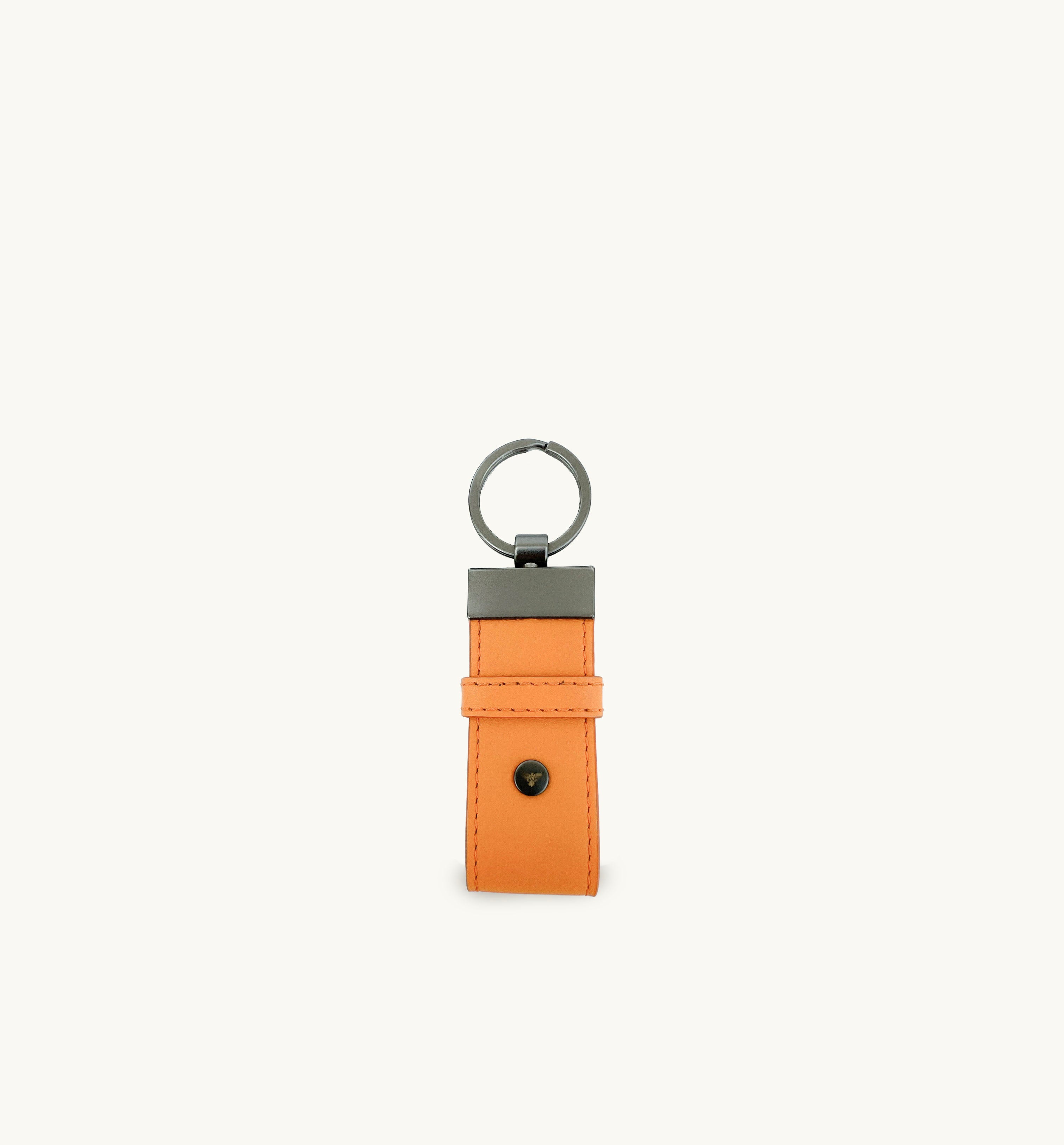Black Leather Luggage Tag and Orange Loop Keyring Gift Set