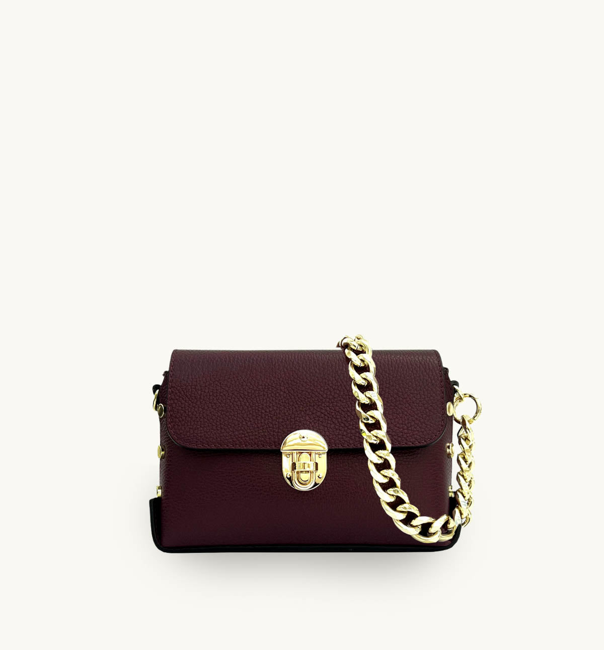 The Bloxsome Burgundy Leather Crossbody Bag With Gold Chain Strap