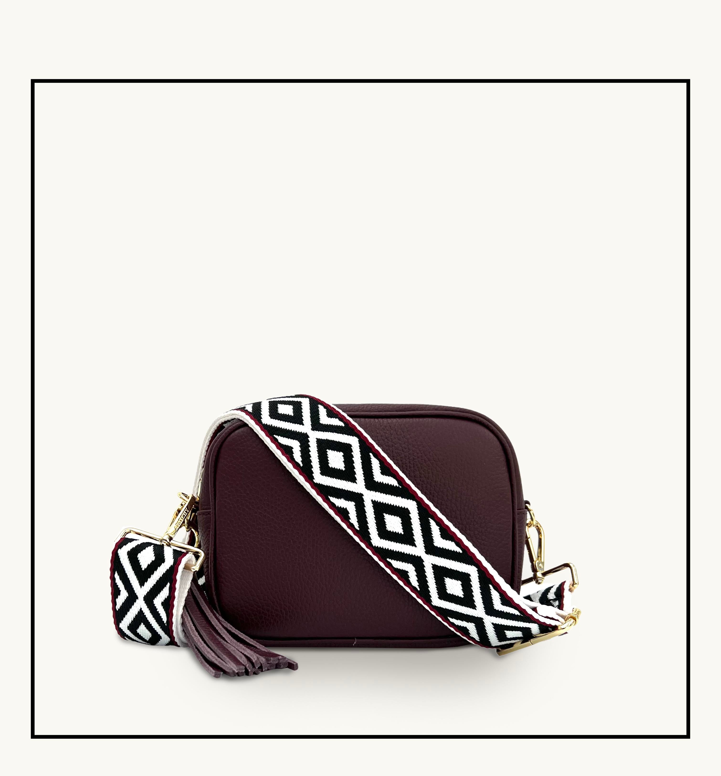 The Tassel Port Leather Crossbody Bag With Black & Red Aztec Strap
