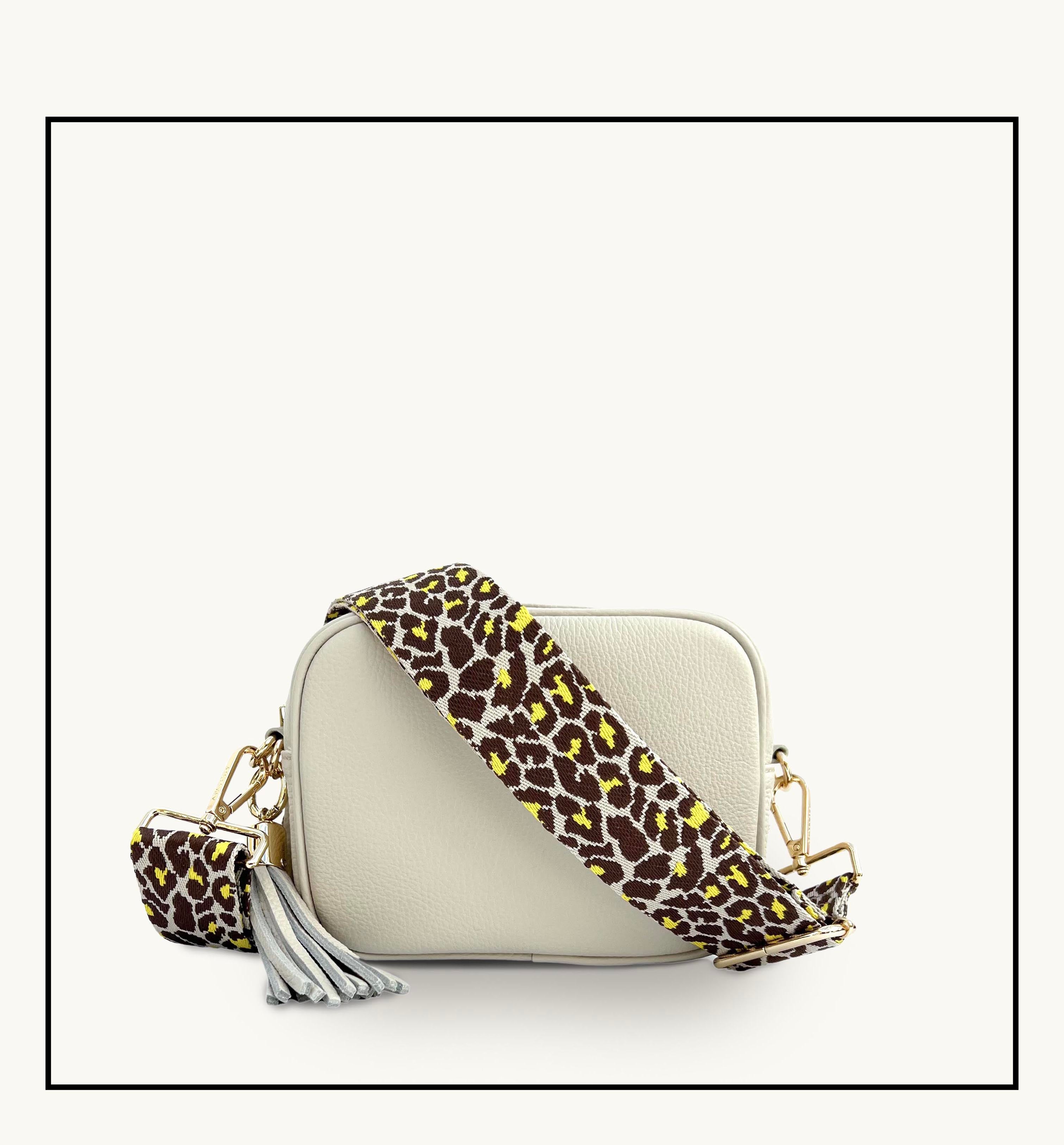 The Tassel Stone Leather Crossbody Bag With Lemon Cheetah Strap