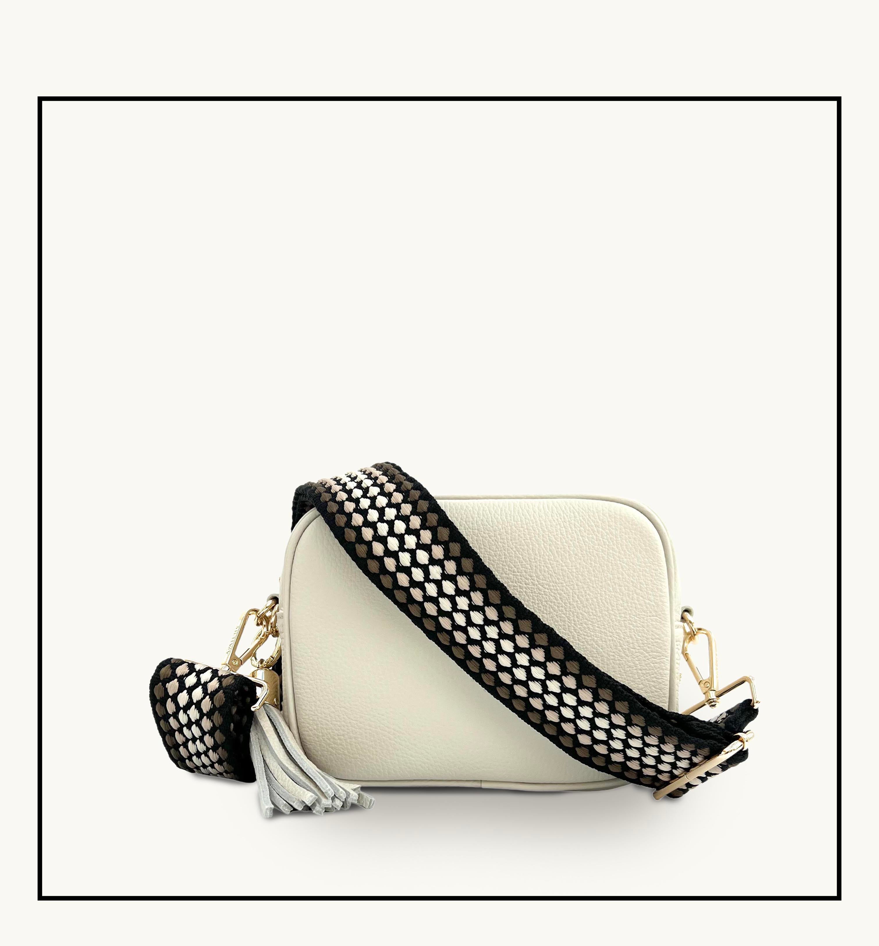 The Tassel Stone Leather Crossbody Bag With Cappuccino Dots Strap