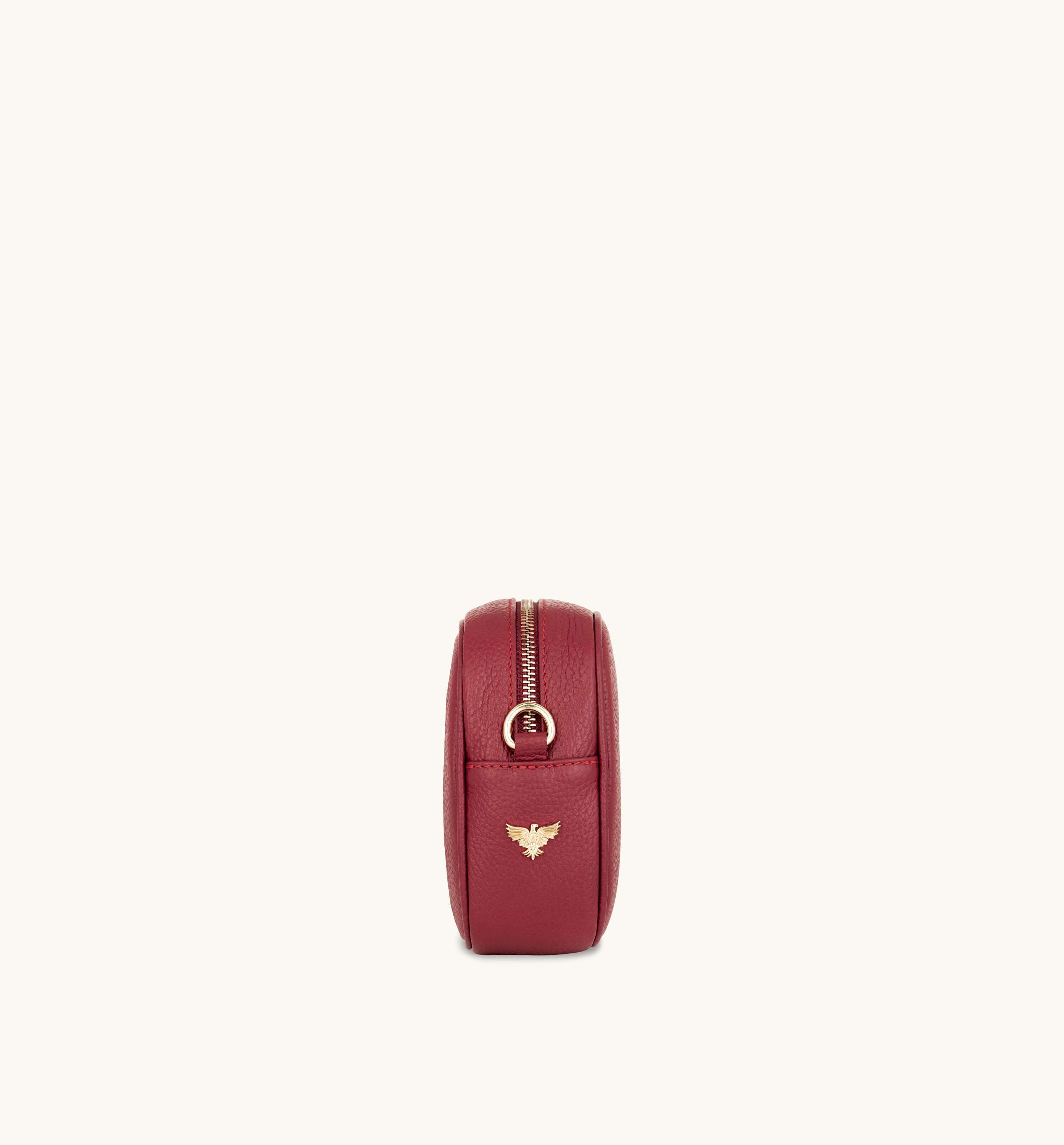 The Tassel Cherry Red Leather Crossbody Bag With Gold Chain Strap