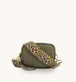 The Tassel Latte Leather Crossbody Bag With Lemon Cheetah Strap