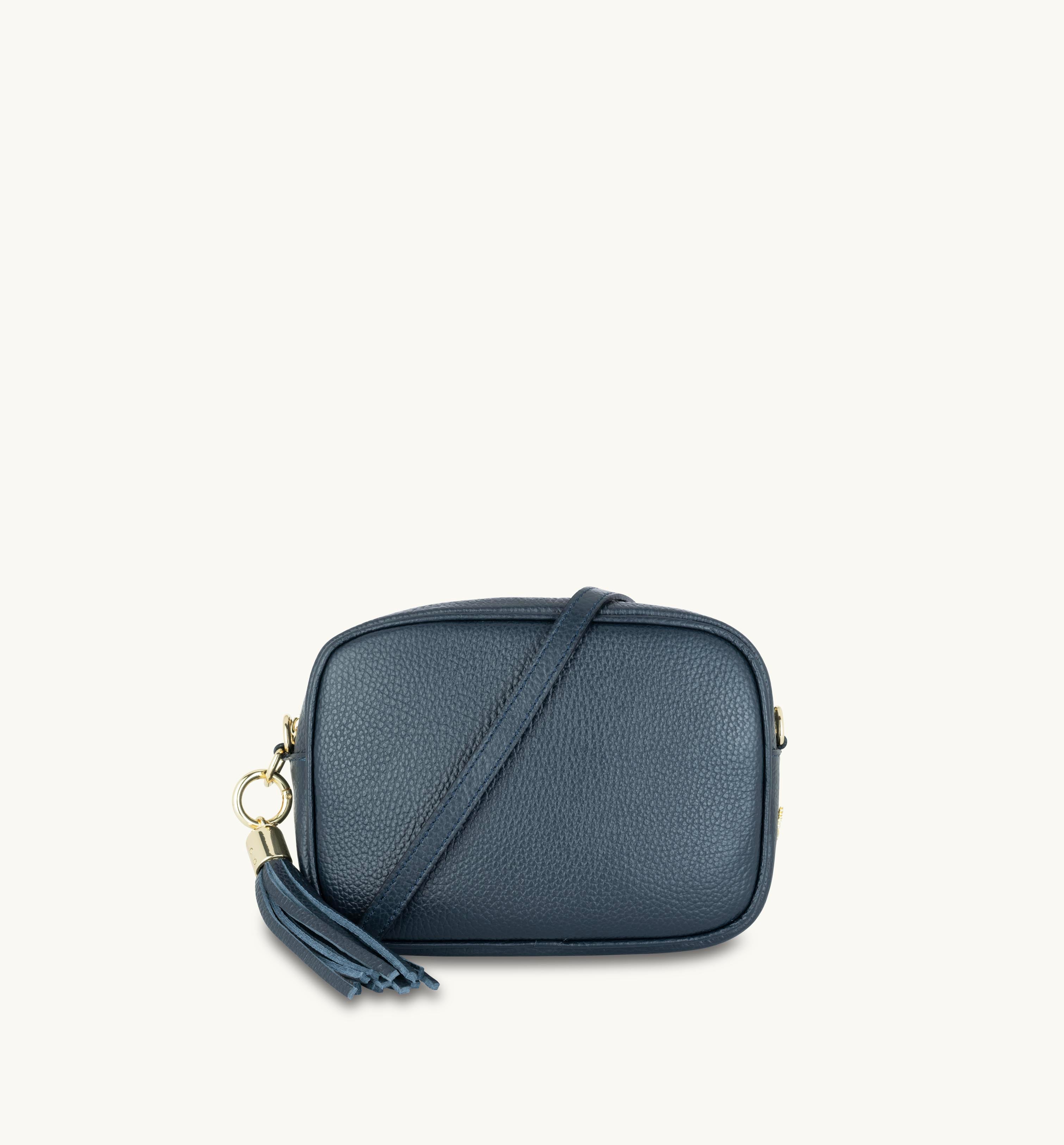 Gold Leather Crossbody Bag With Navy Leopard Strap – Apatchy London