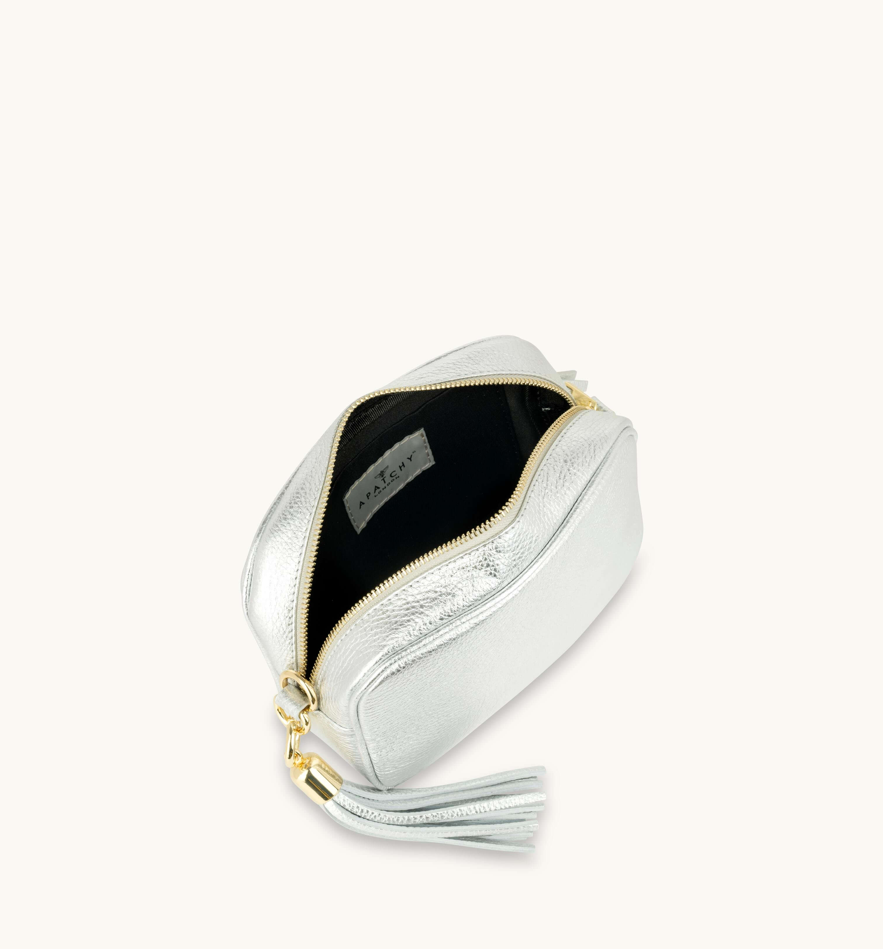 The Tassel Silver Leather Crossbody Bag With Gold Chain Strap
