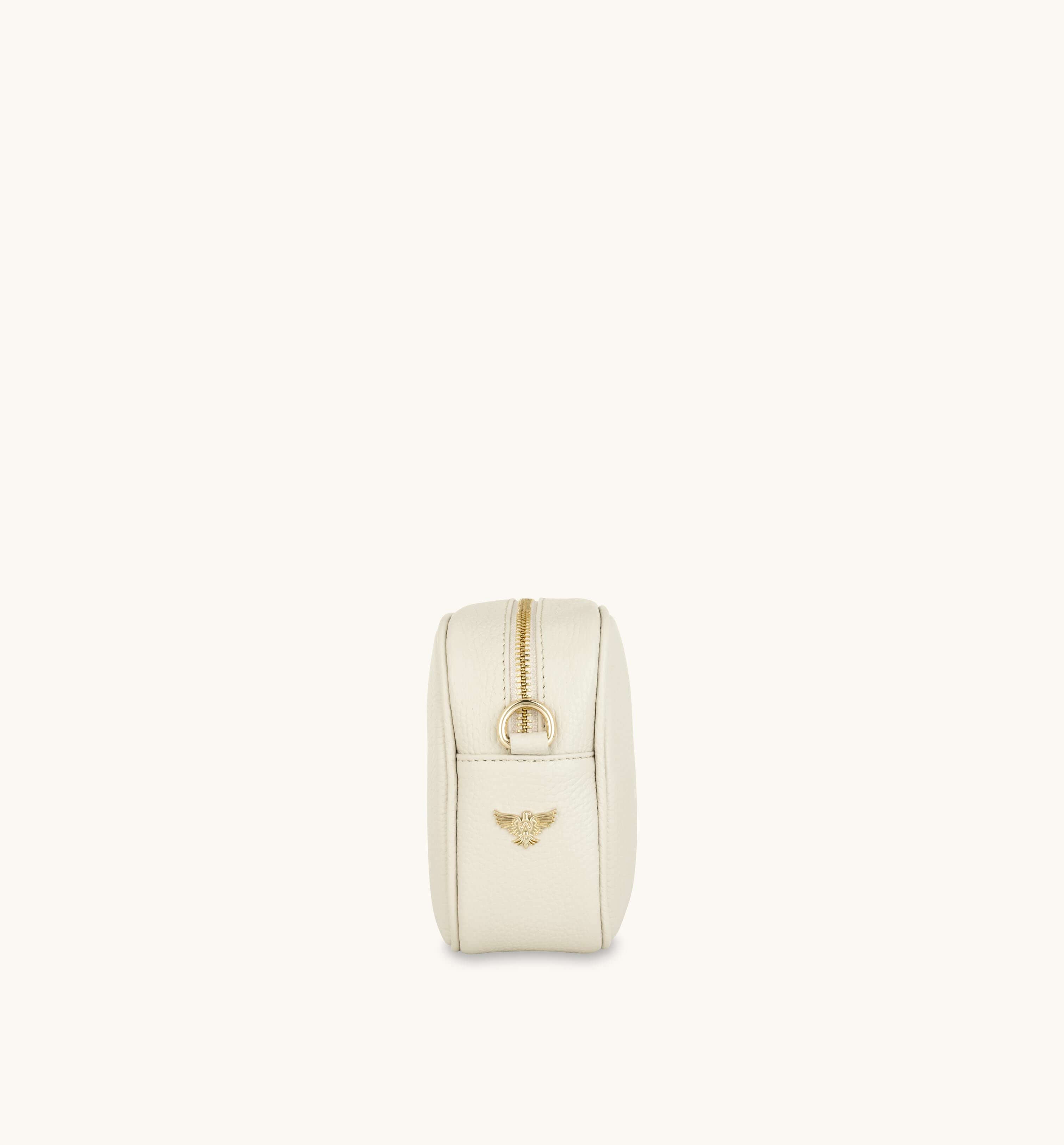 The Tassel Stone Leather Crossbody Bag With Cappuccino Dots Strap