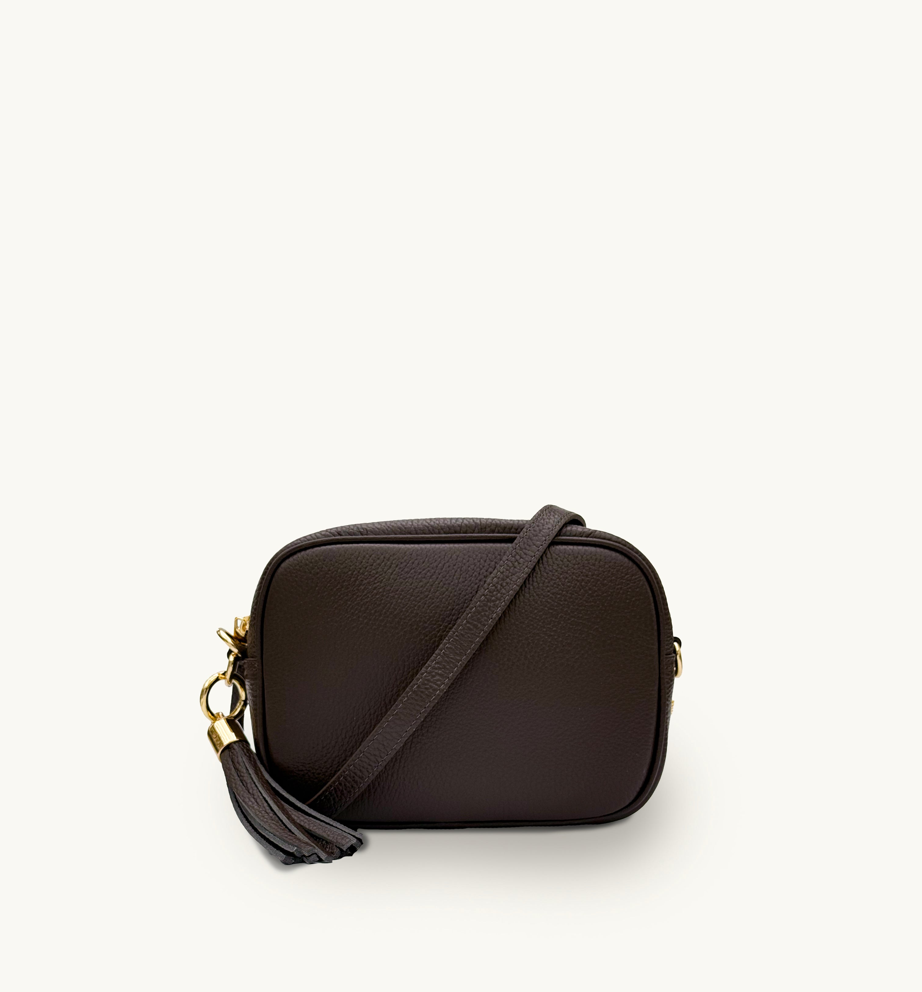 The Tassel Chocolate Leather Crossbody Bag With Lemon Cheetah Strap