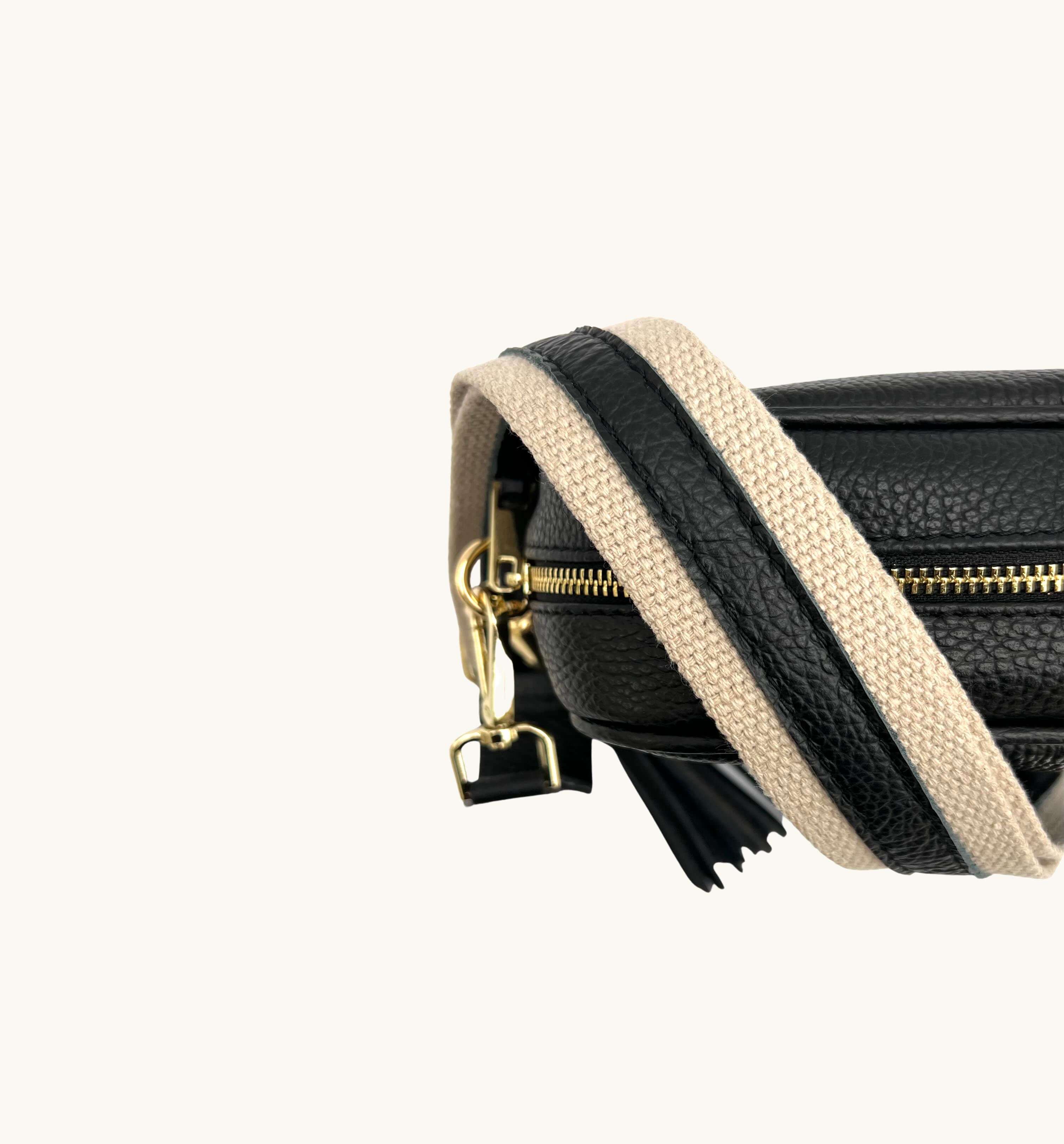 Black Leather And Canvas Strap