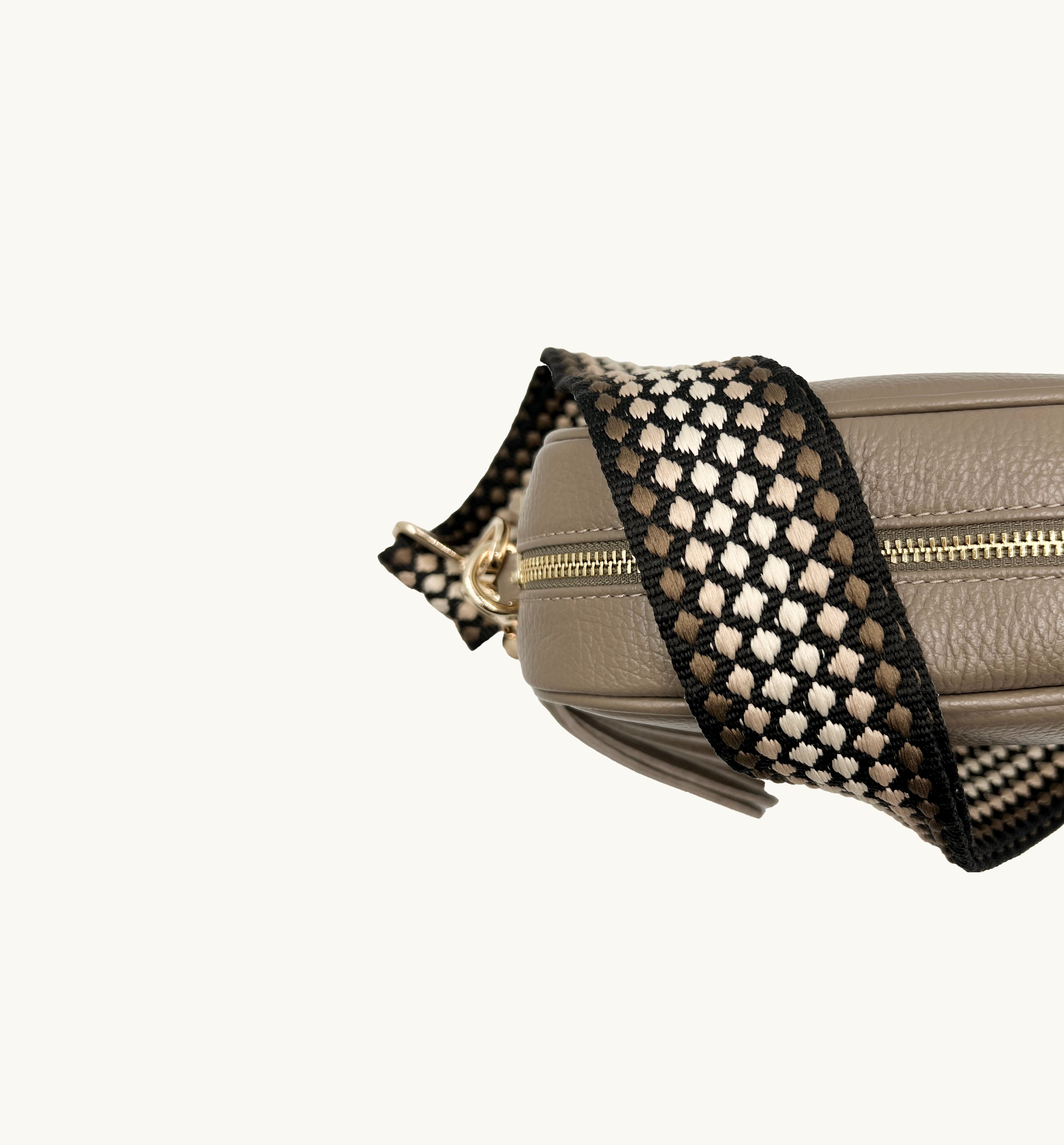 The Tassel Latte Leather Crossbody Bag With Cappuccino Dots Strap