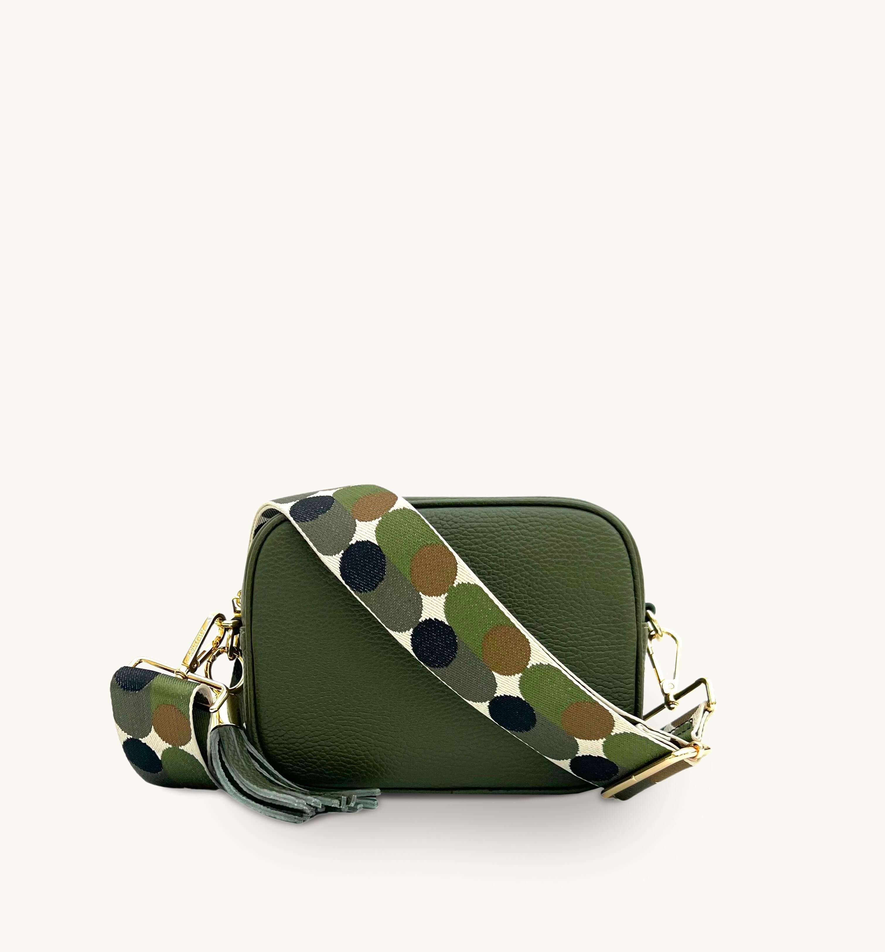 Olive Green Leather Crossbody Bag With Khaki Pills Strap Apatchy