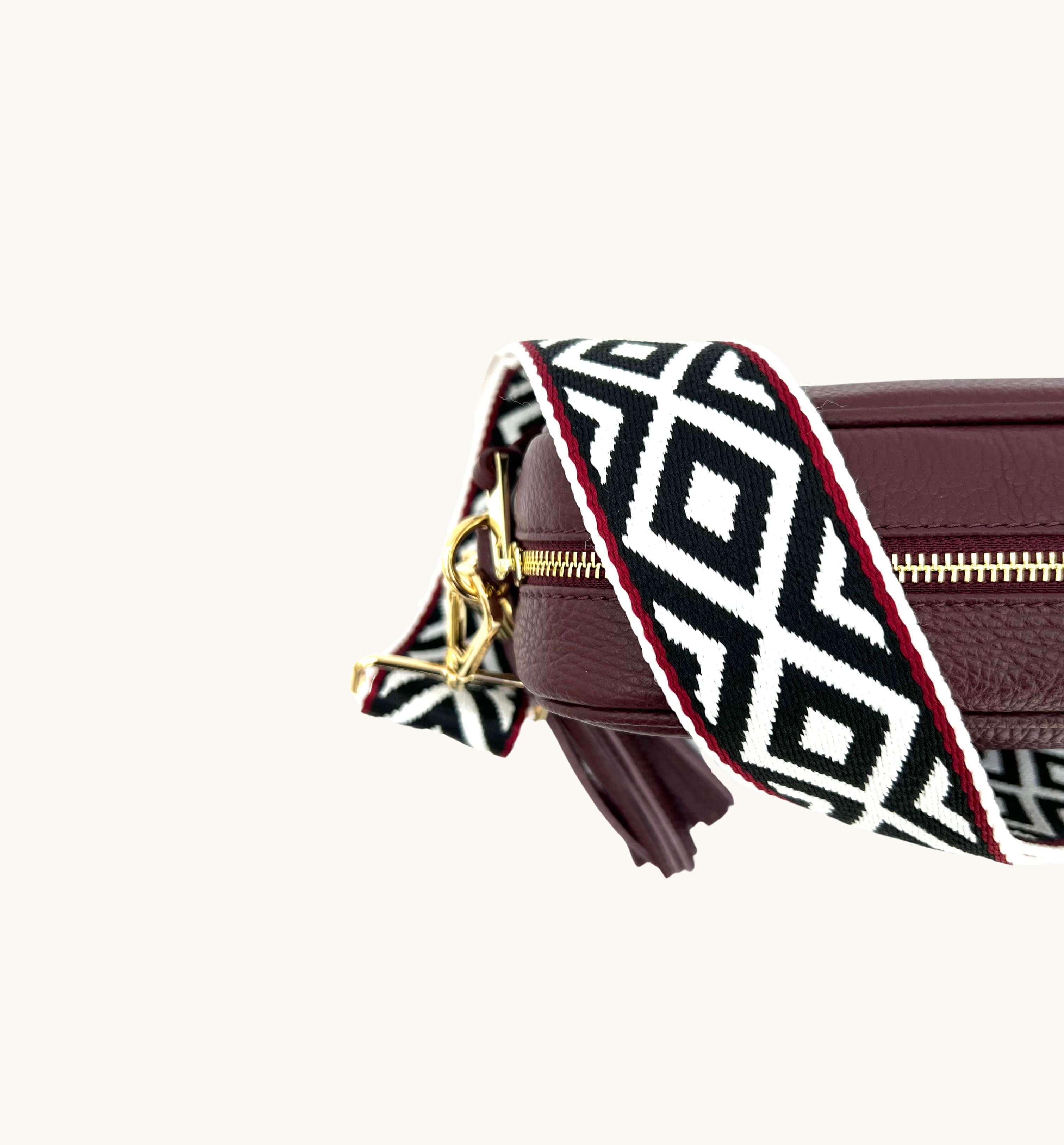 The Tassel Port Leather Crossbody Bag With Black & Red Aztec Strap