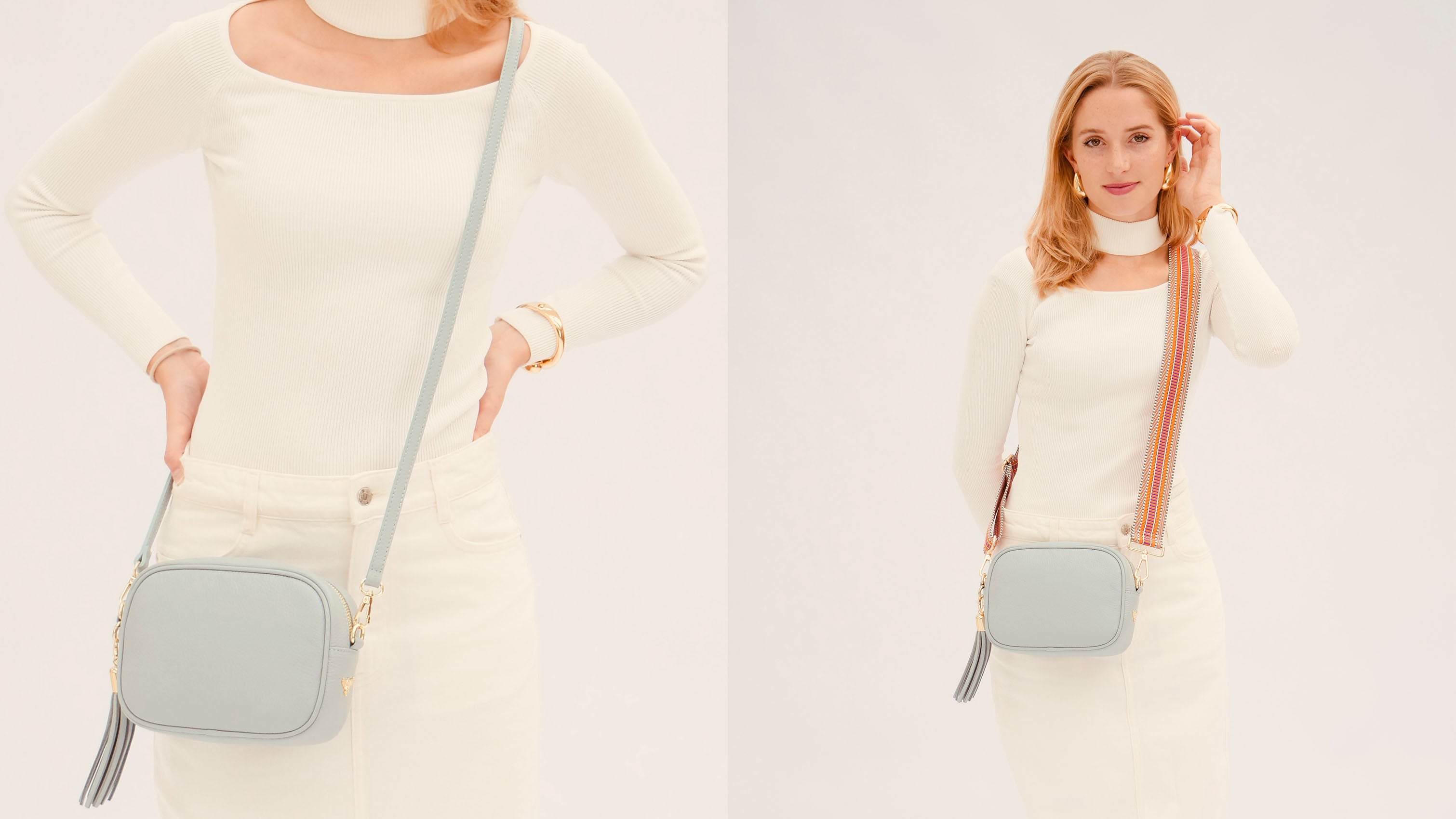 Pale Blue Leather Tassel Bags