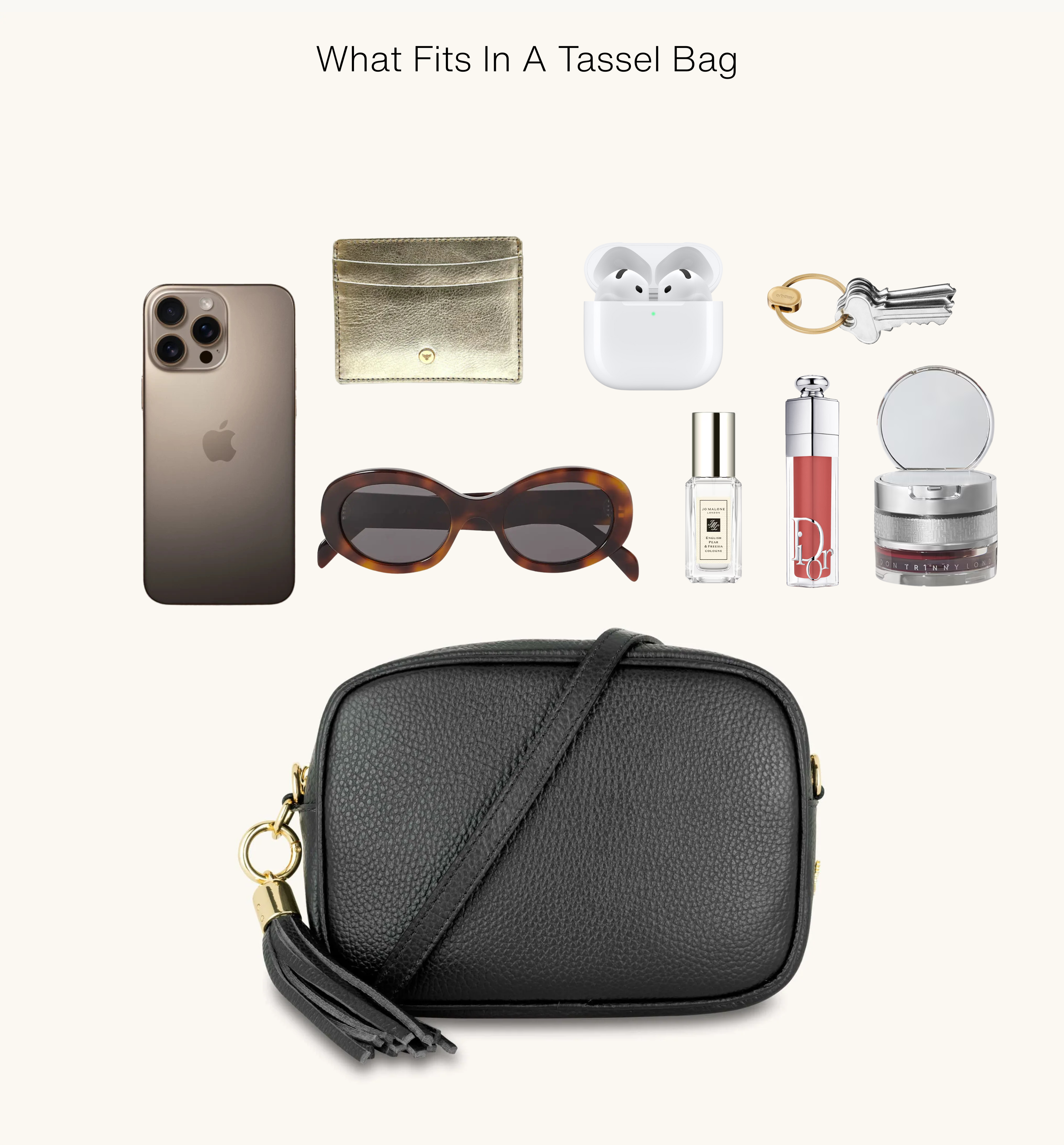 The Tassel Tan Leather Crossbody Bag With Tan Stripe Strap