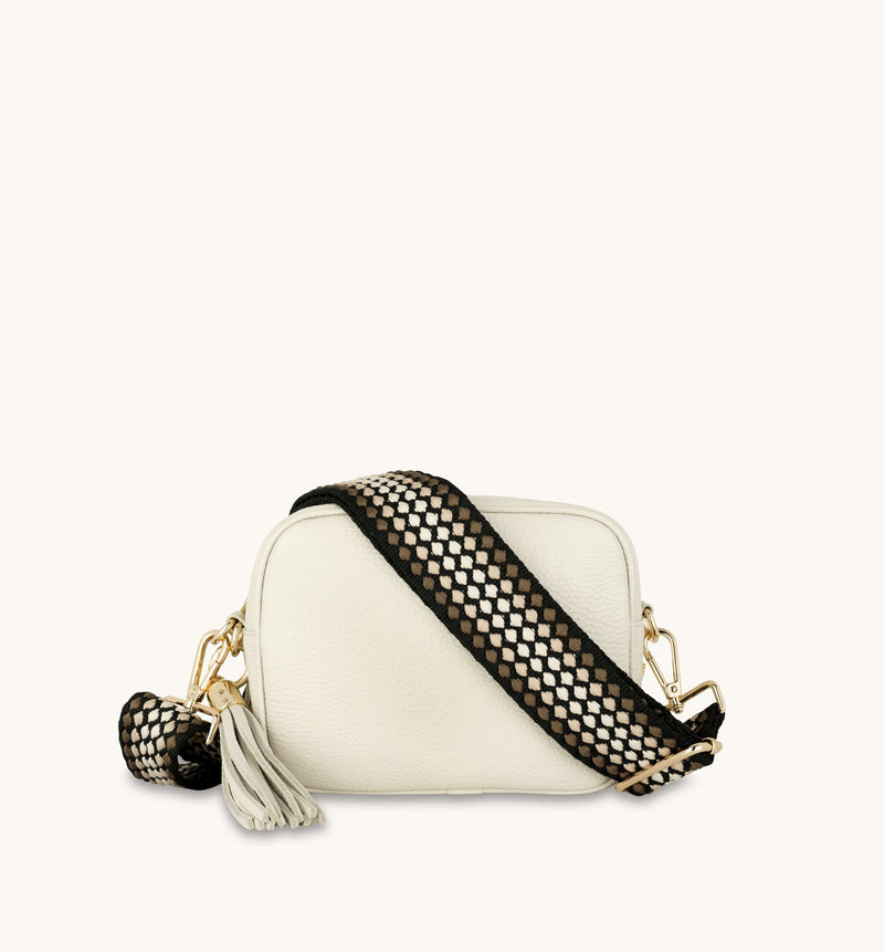 Apatchy London Stone Tassel Bag With Cappuccino Dots  Strap