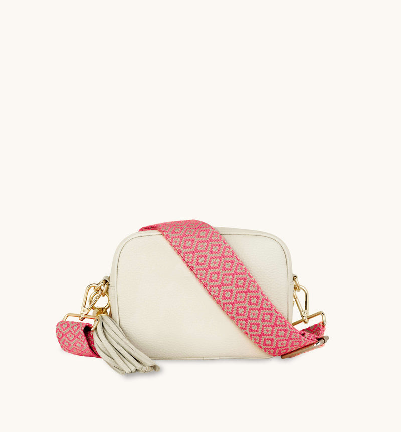 Apatchy London Stone Tassel Bag With Pink Cross-Stitch Strap