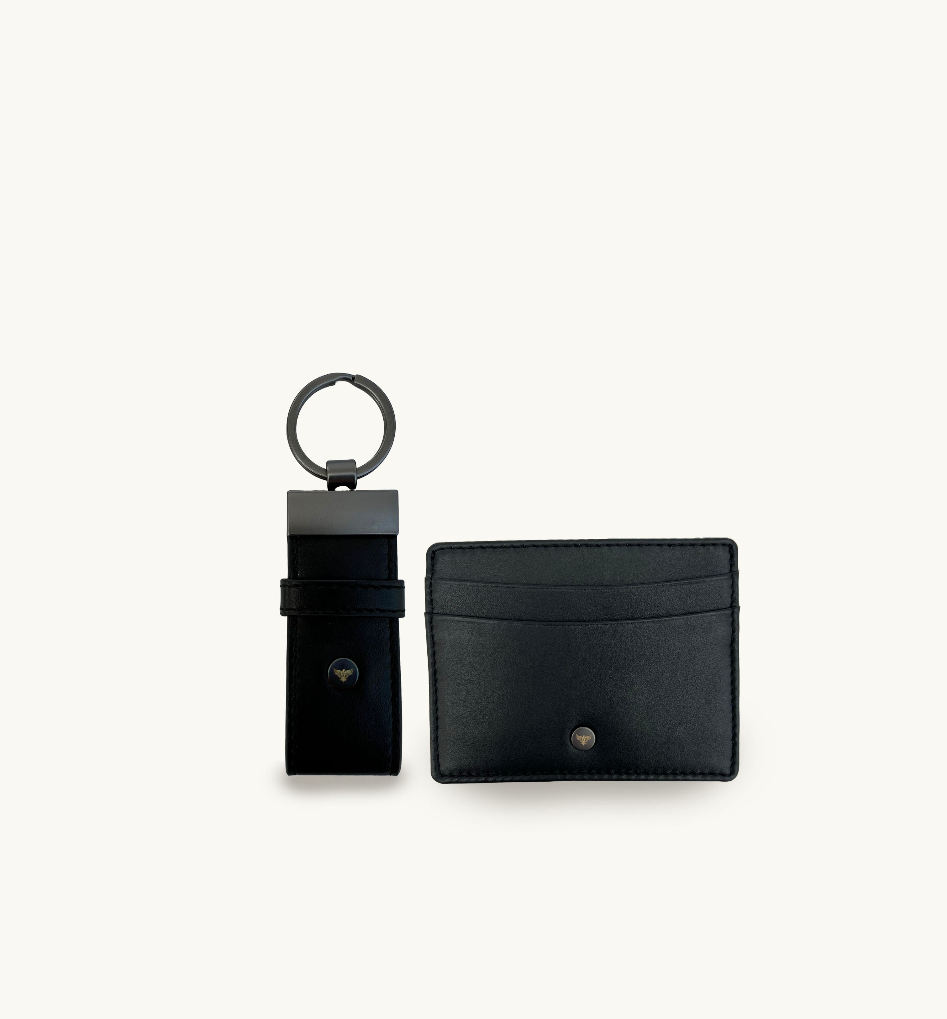 Black Leather Loop Keyring and Cardholder Gift Set