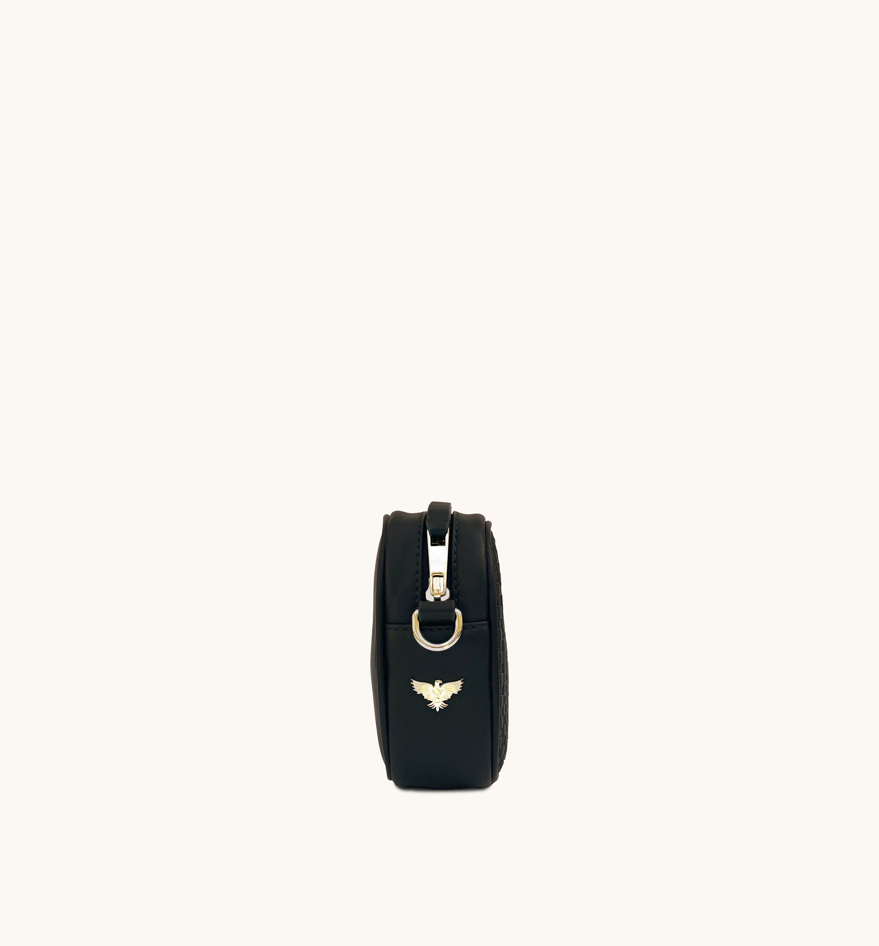 The Penelope Black Woven Leather Camera Bag