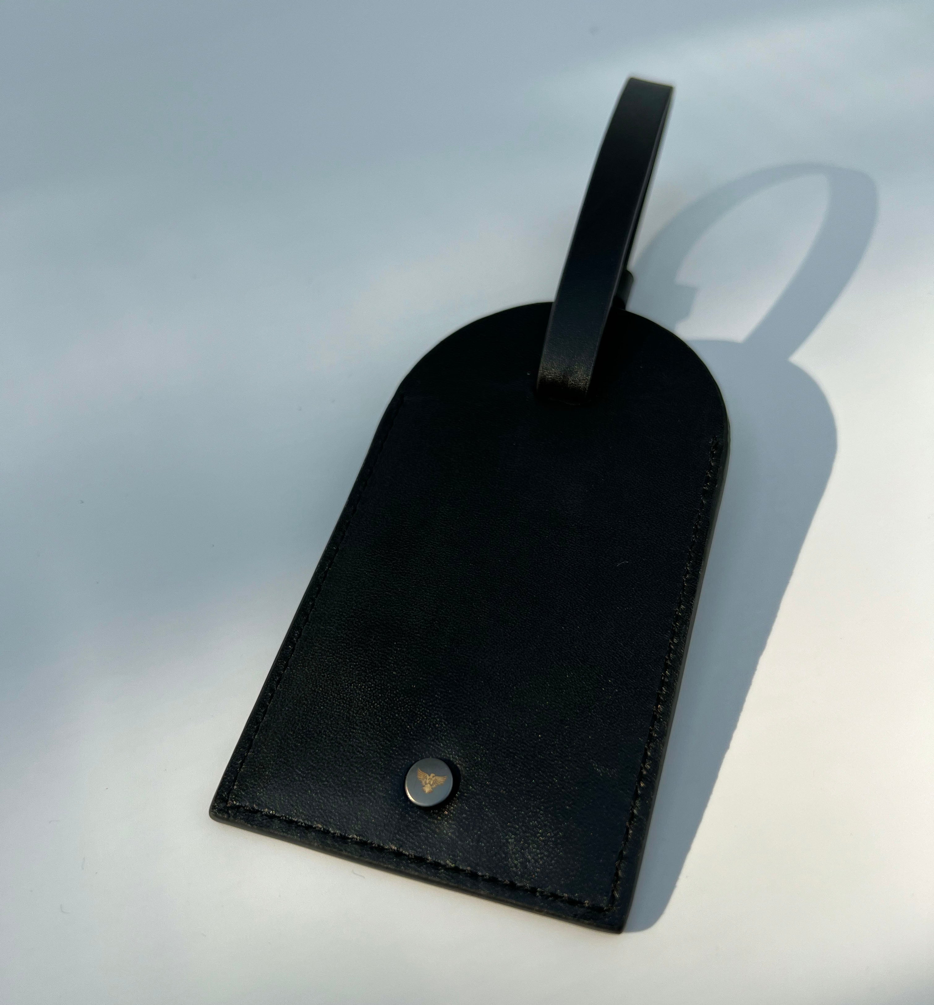Black Leather Luggage Tag and Orange Loop Keyring Gift Set